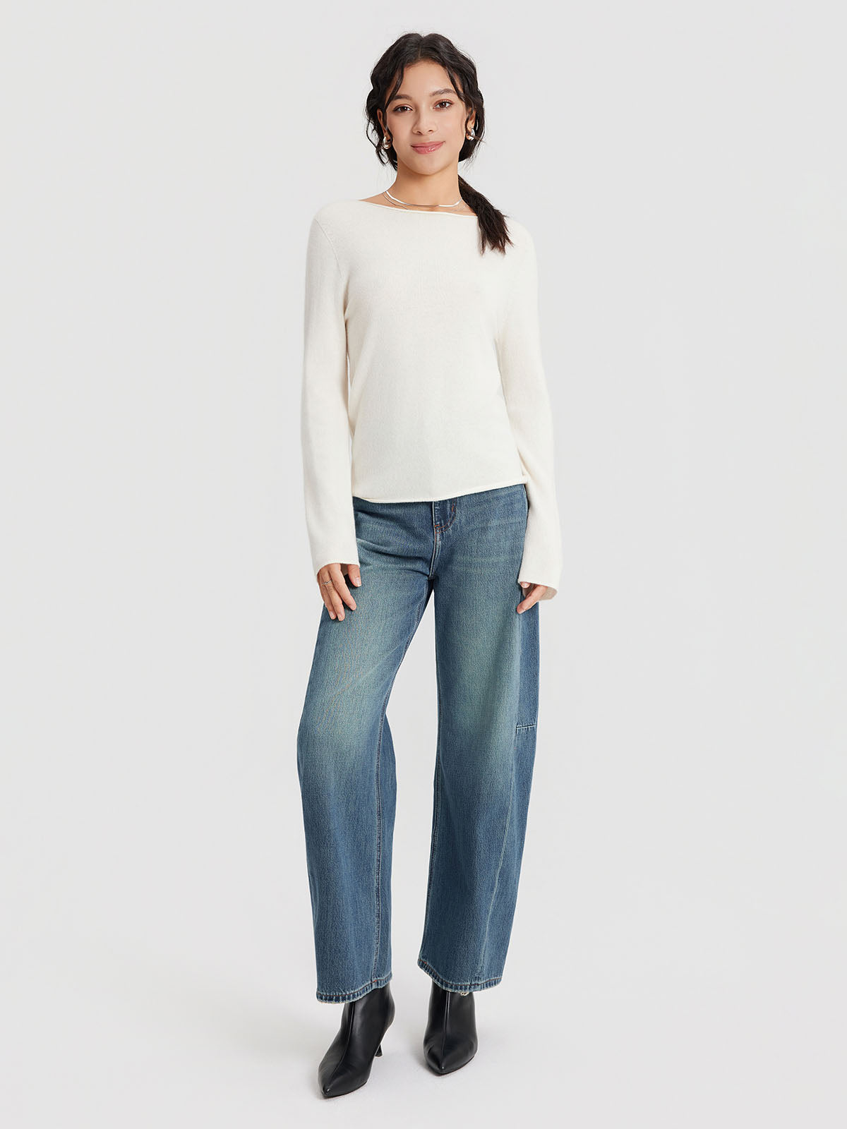 ASOBIO Wool-Cashmere Boatneck Sweater