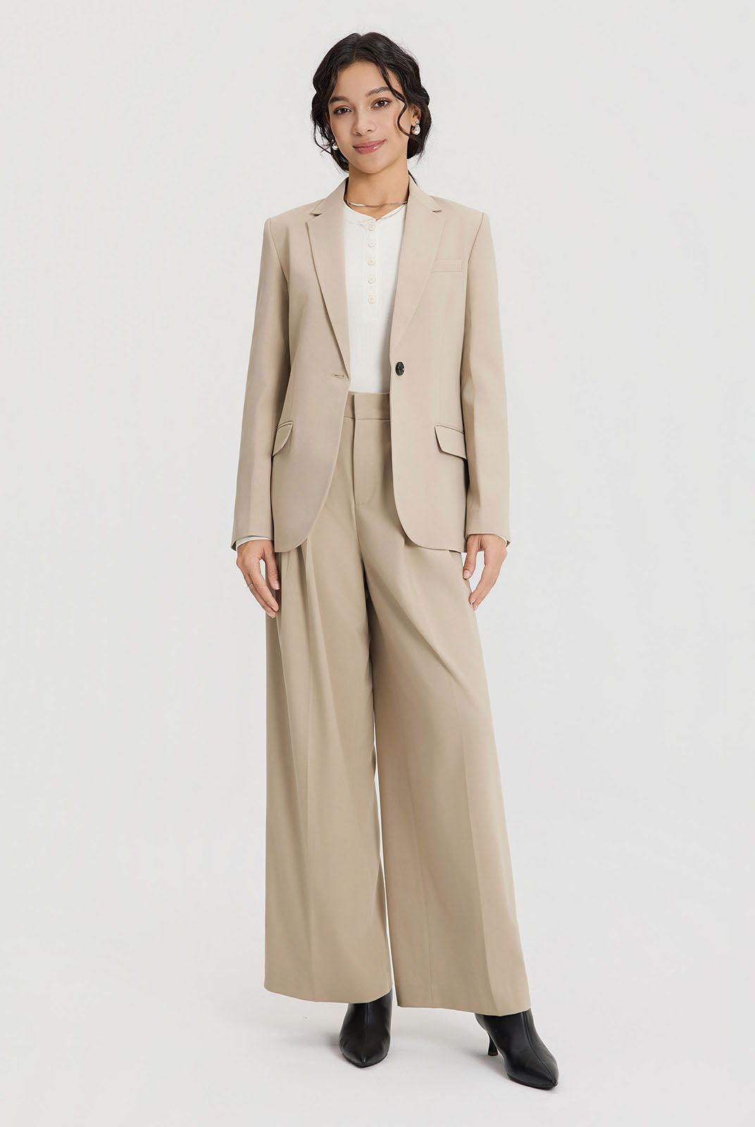 ASOBIO Effortless Pant Slim Full-Length Pleated Trousers