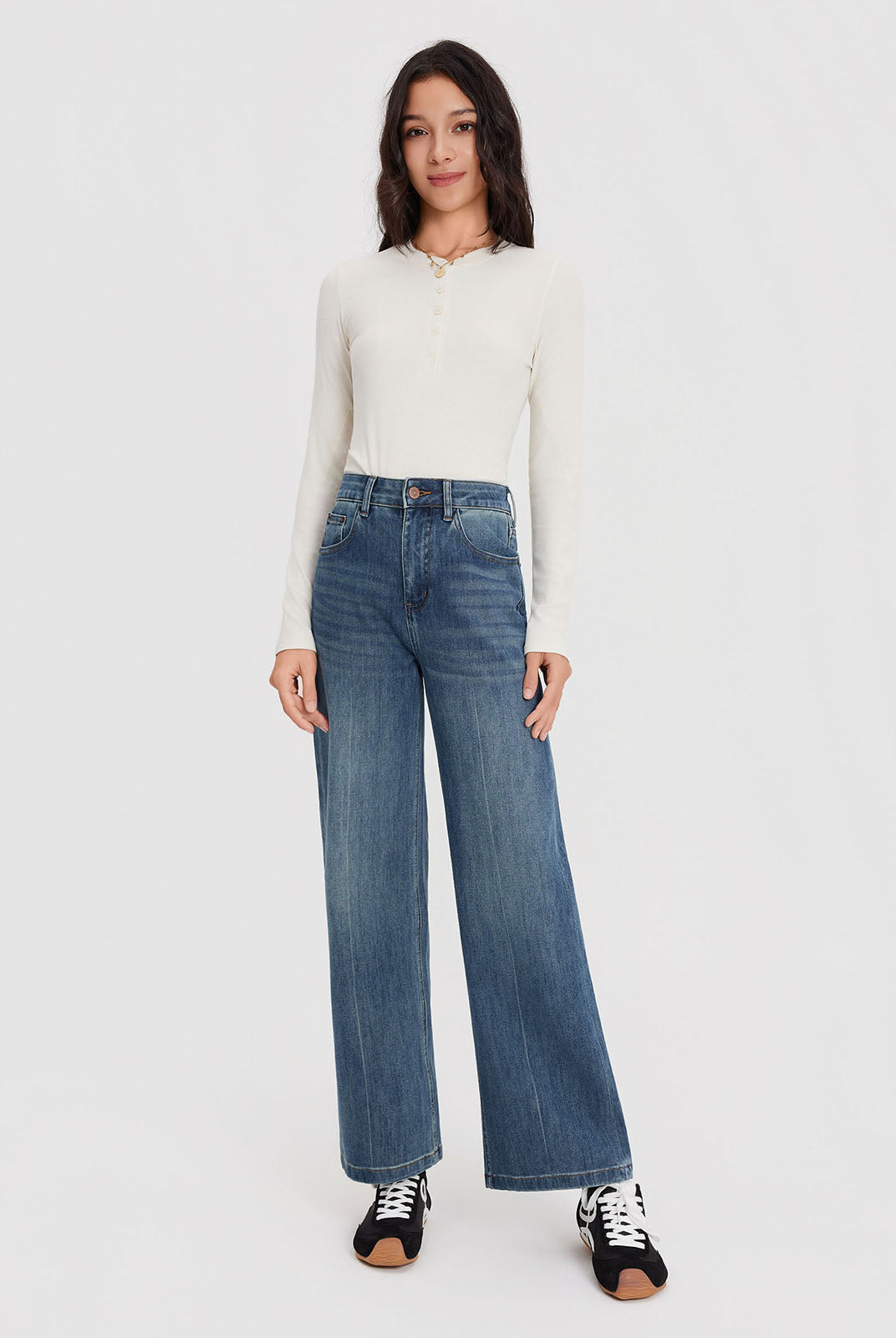 ASOBIO Mid-High Rise Wide-Leg Jeans