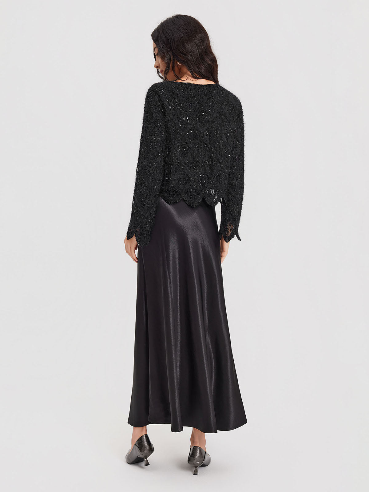 ASOBIO Feather-Trim Knit Cropped Sweater