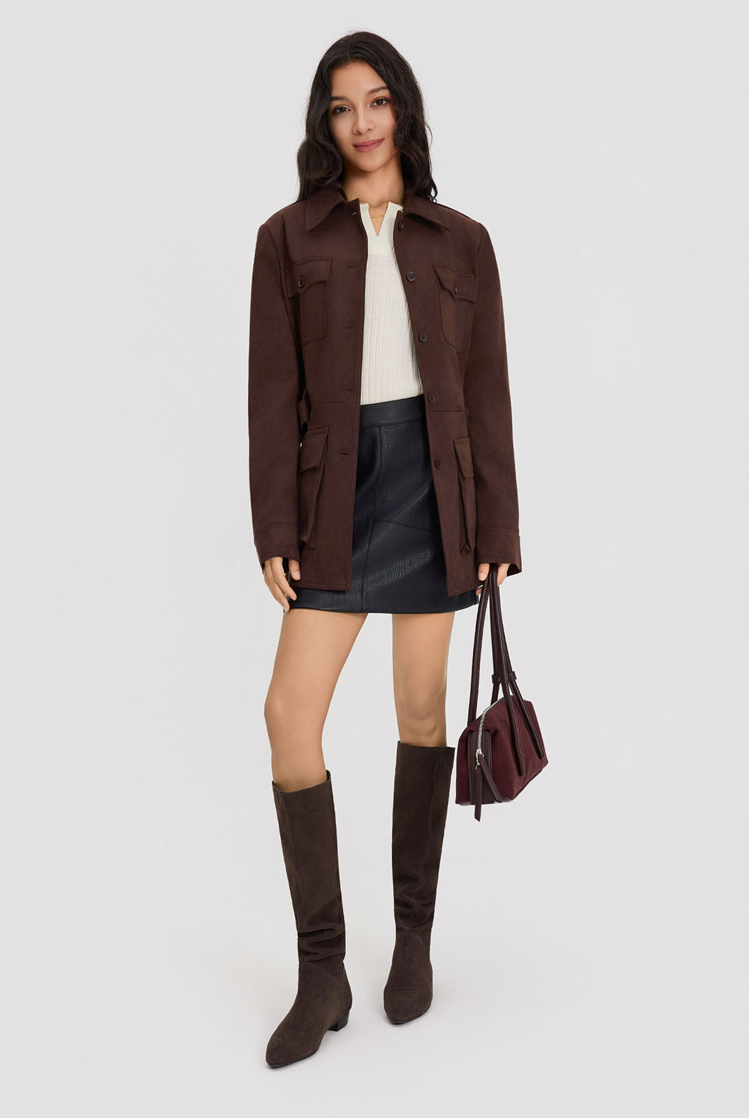 ASOBIO Suede Belted Trucker Jacket