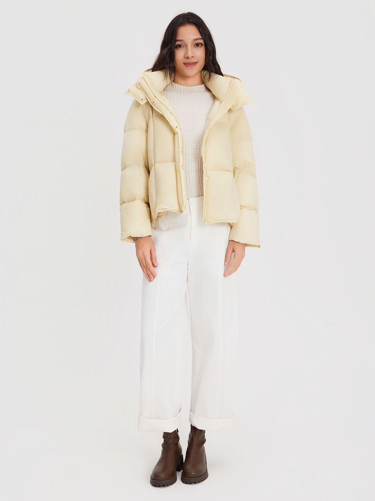 ASOBIO Cropped Hooded Down Puffer