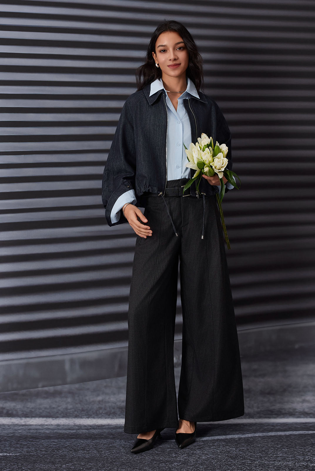 ASOBIO Cotton Denim Bomber Jacket