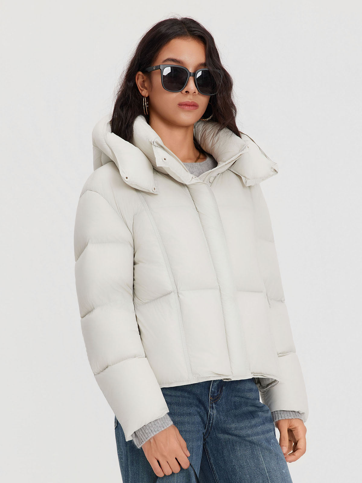 ASOBIO Cropped Hooded Down Puffer