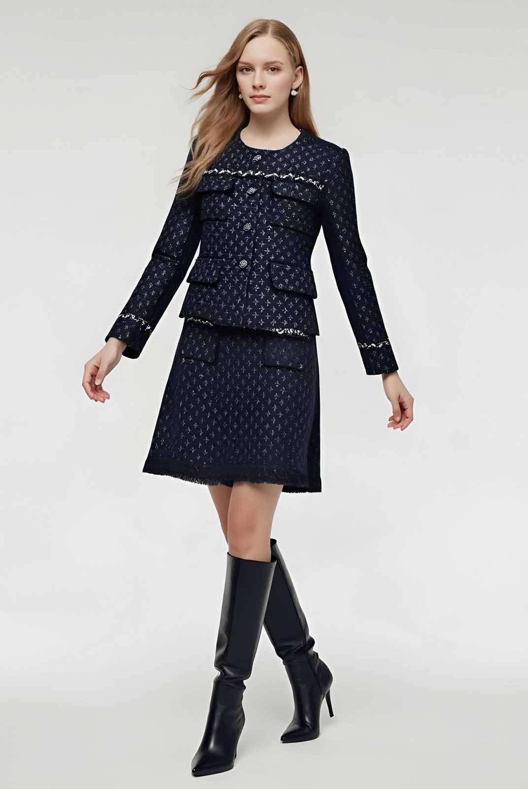 ASOBIO Tweed Round-Neck Jacket