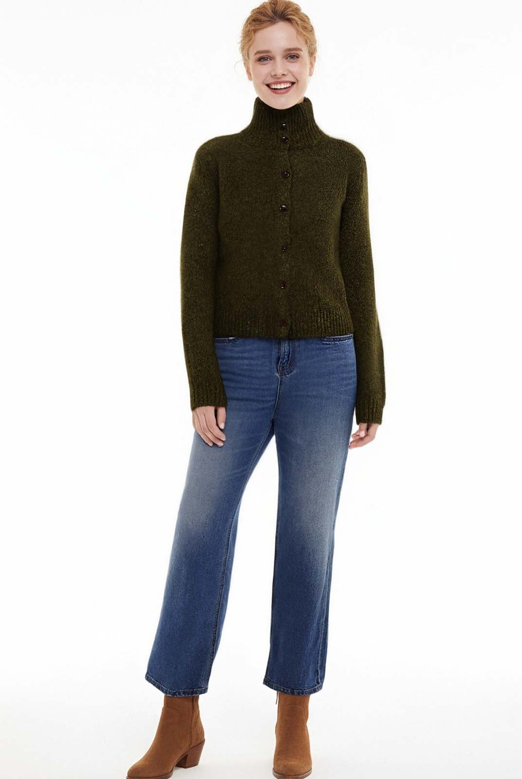 ASOBIO Mélange Wool Button-Front Cardigan