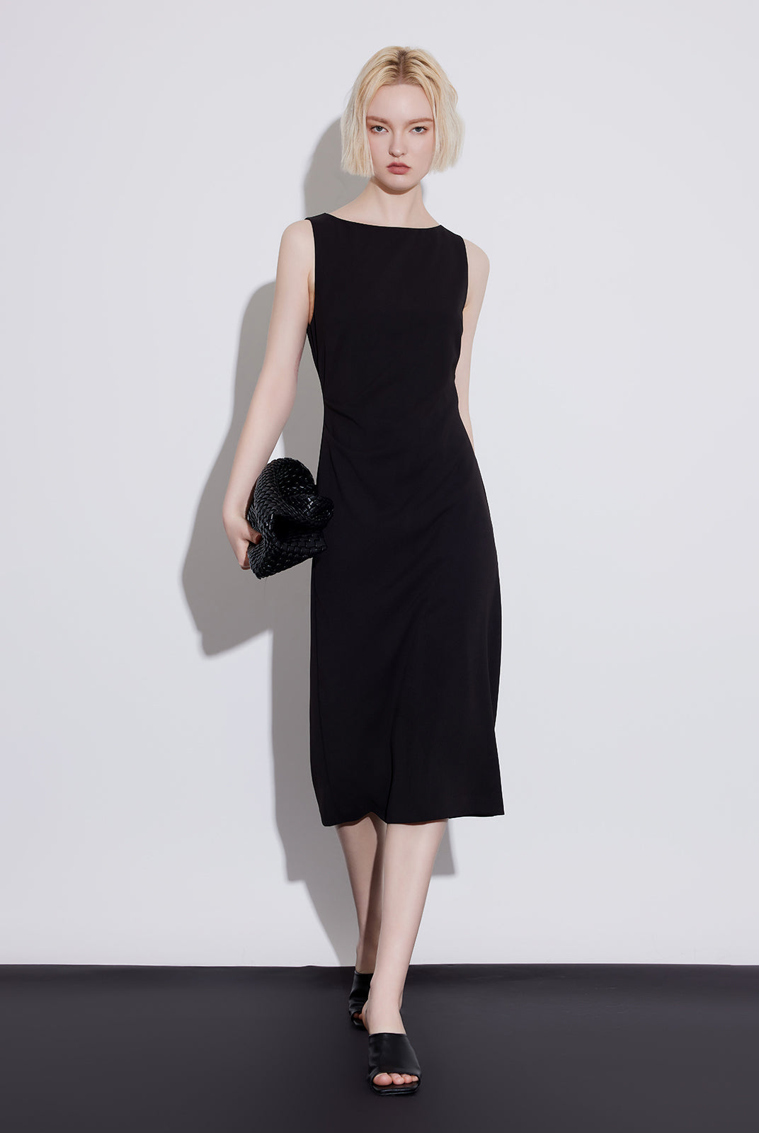 Crepe Boat Neck Midi Dress