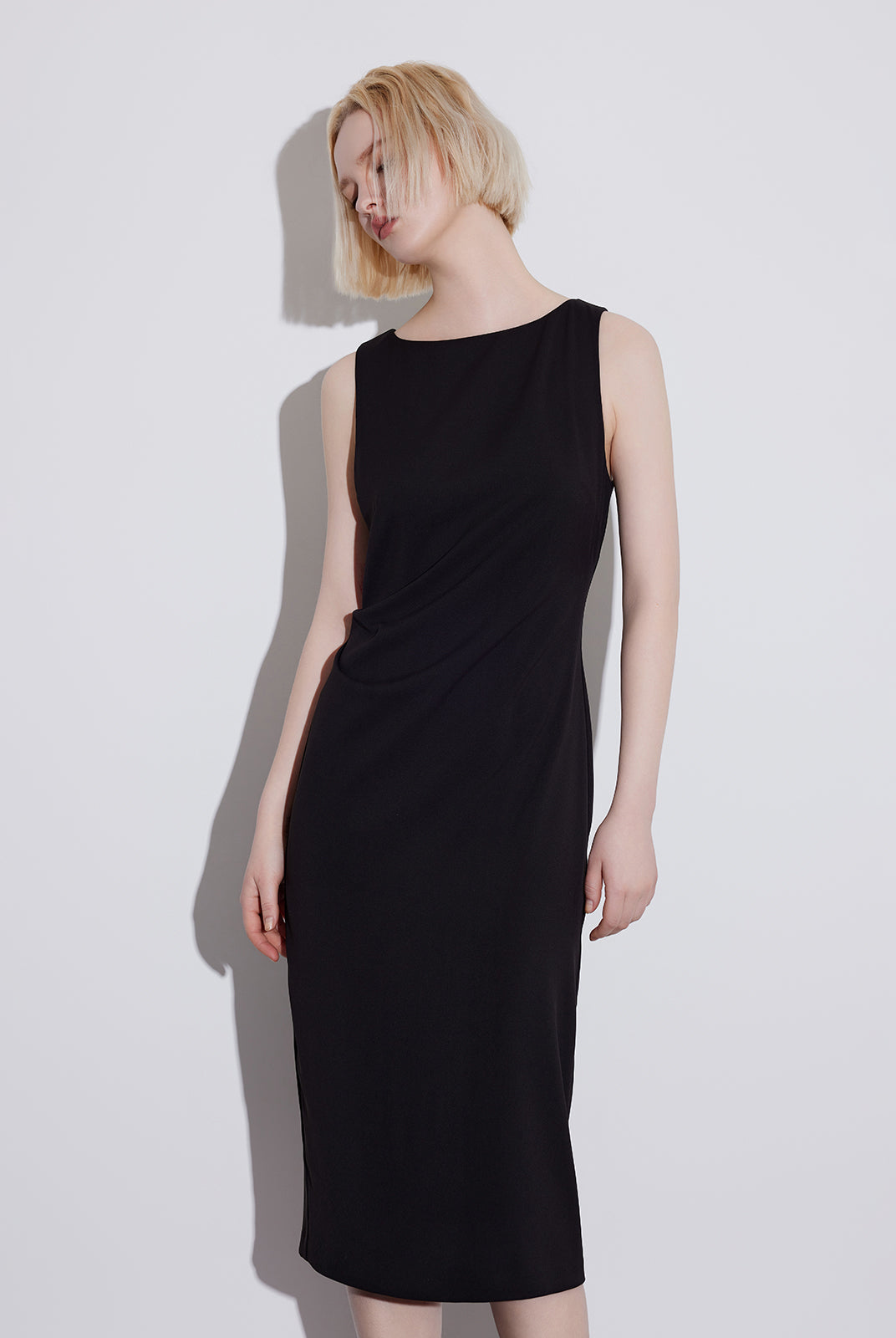 Crepe Boat Neck Midi Dress