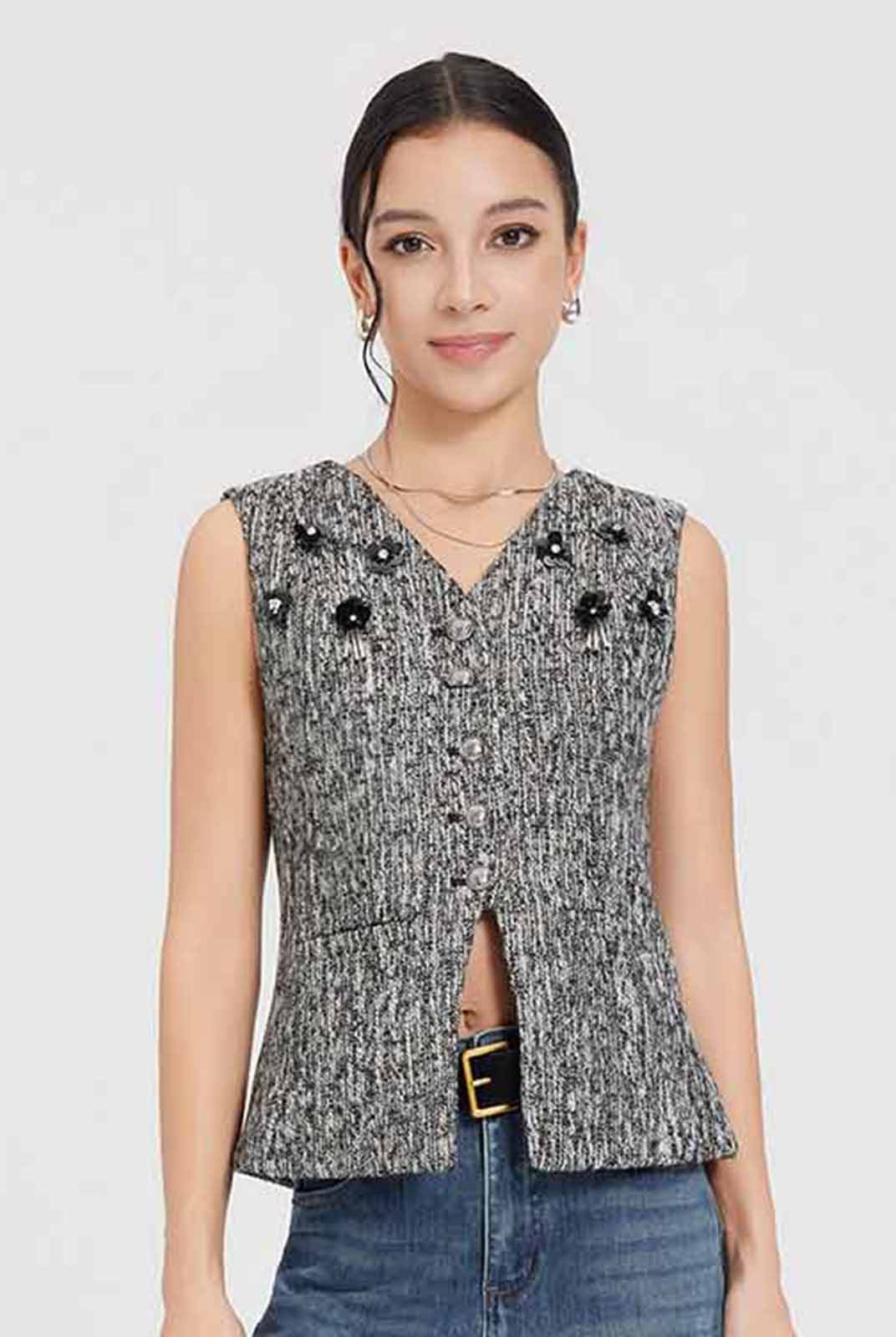 ASOBIO Tweed V-Neck Vest
