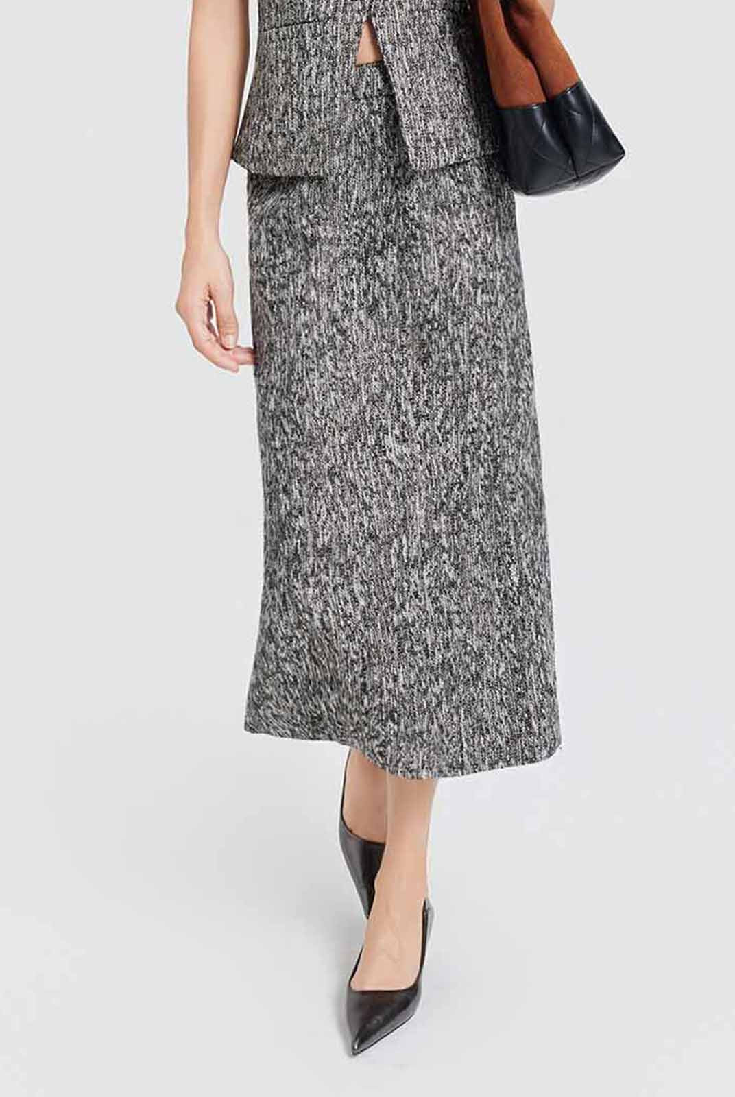 ASOBIO Tweed High-Waist Midi Skirt
