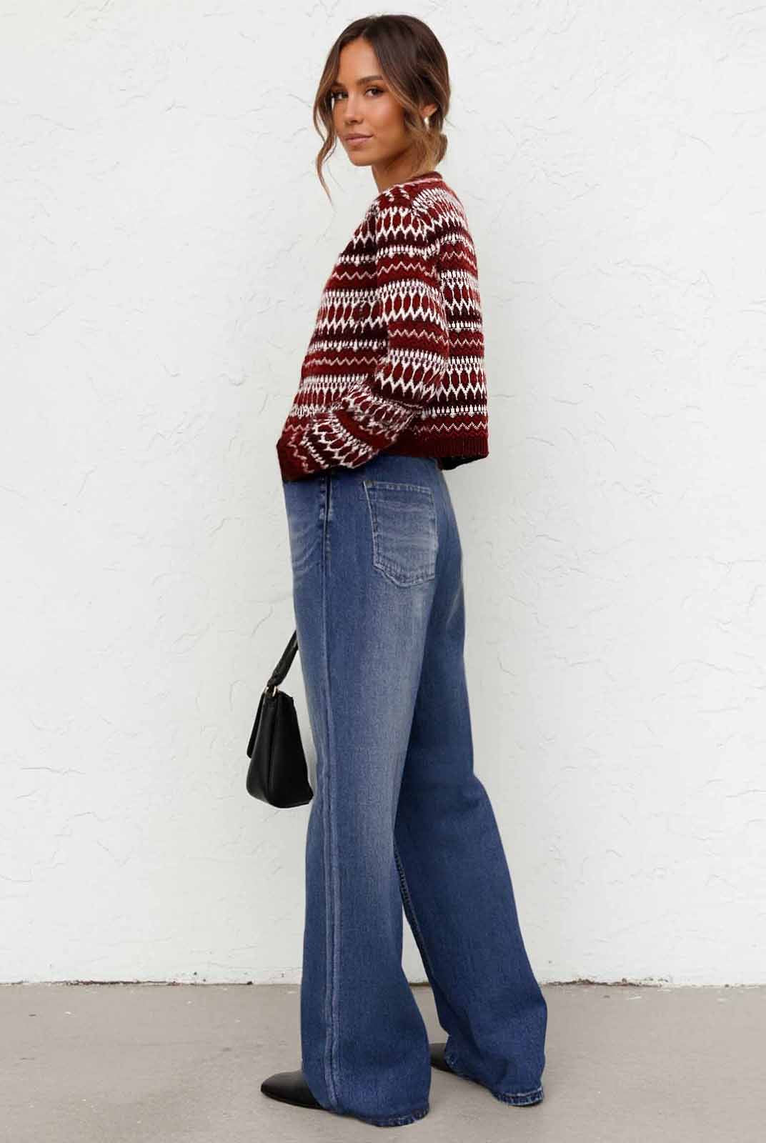 ASOBIO 100% Wool Fair Isle Cardigan