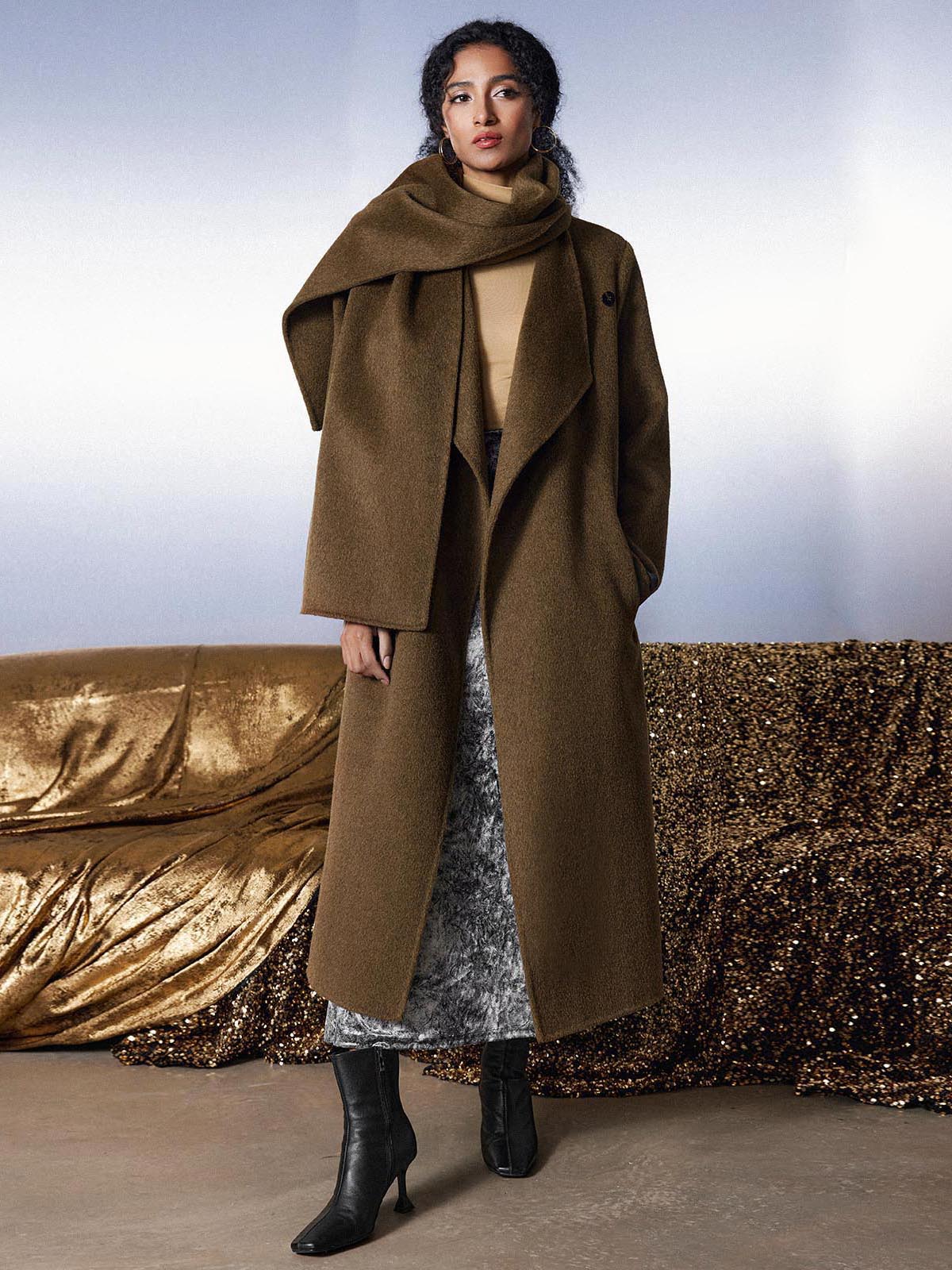 ASOBIO Removable Scarf Wool Coat