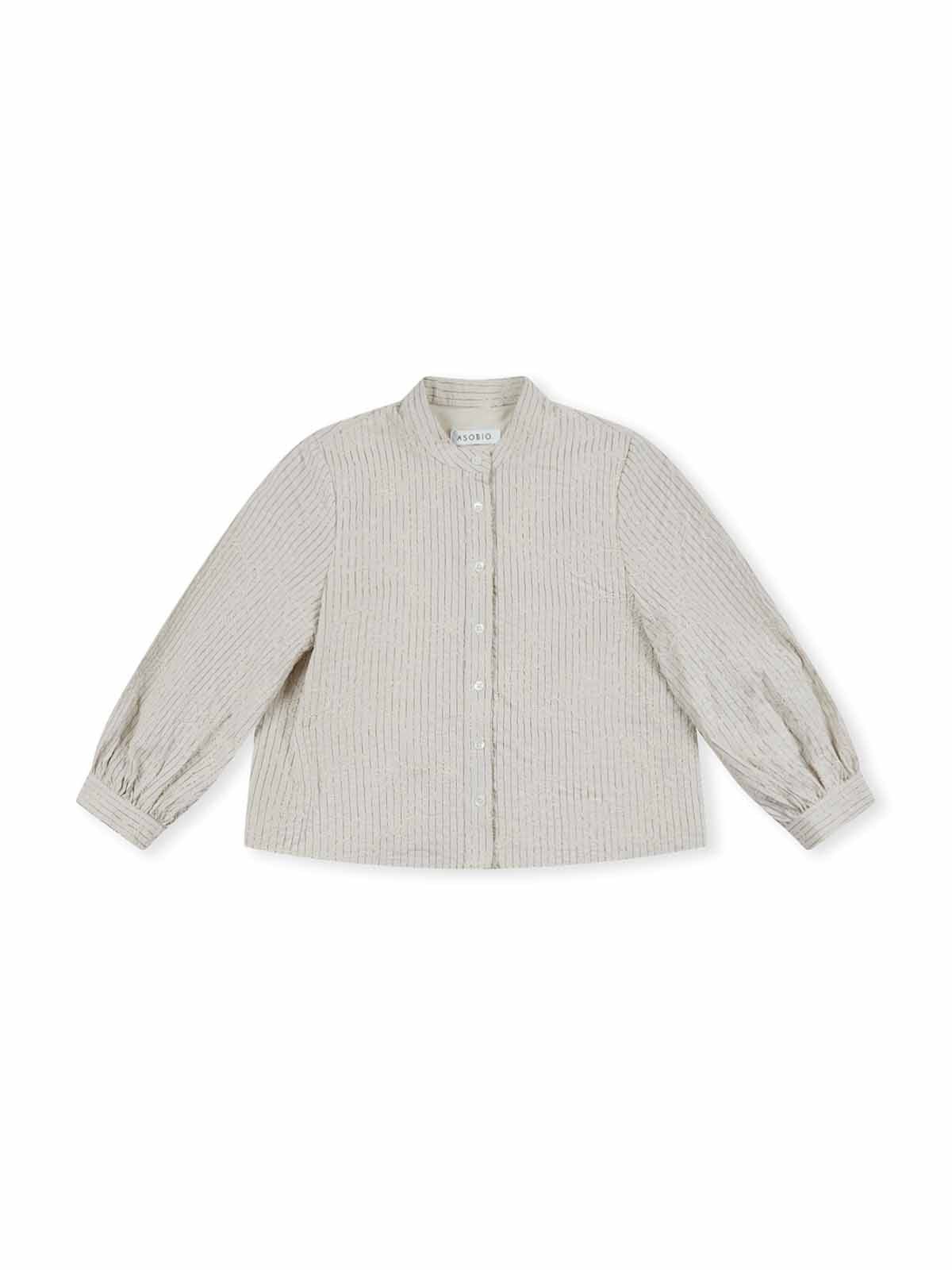 Stand-Collar Puff-Sleeve Shirt