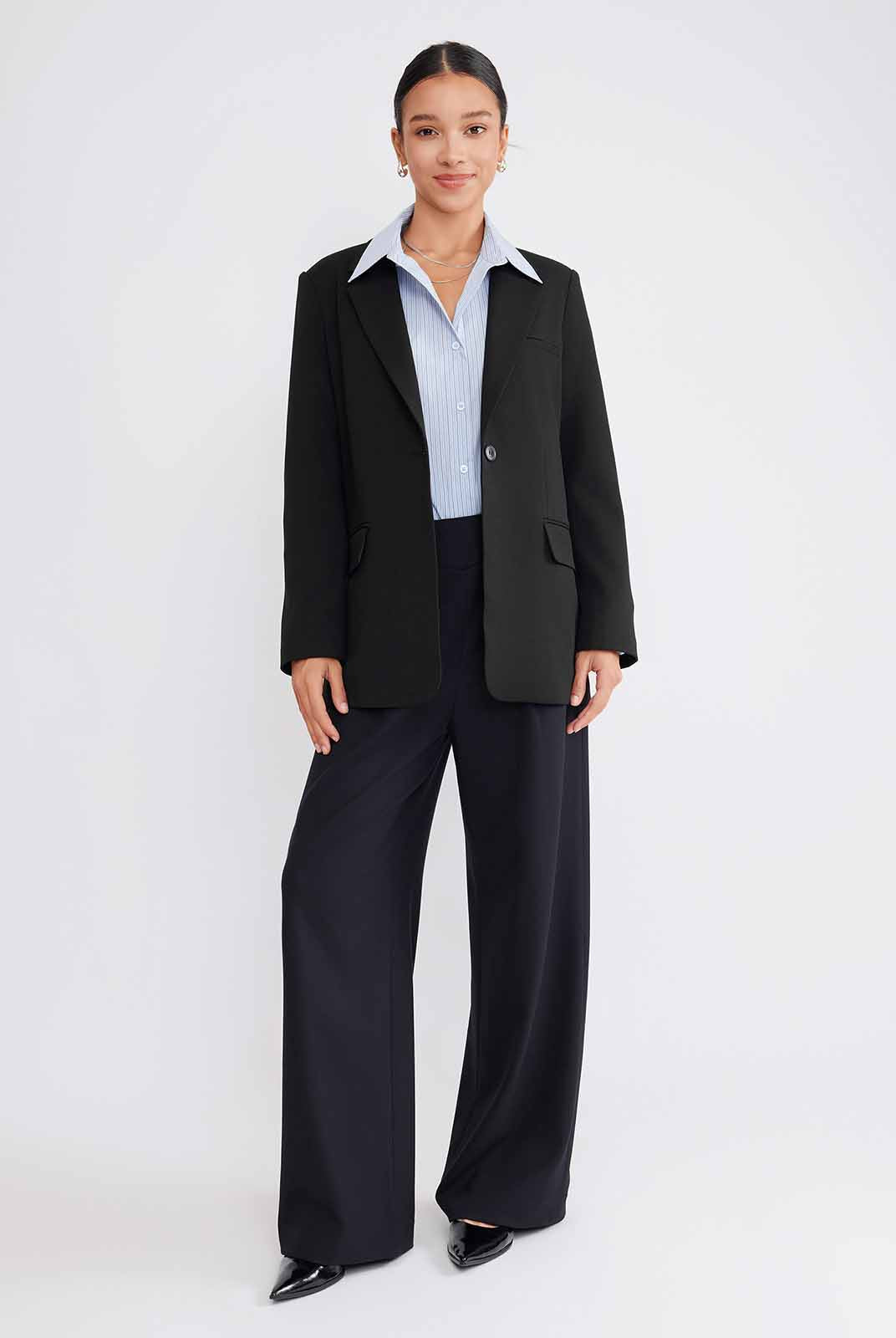 ASOBIO Wool Blend Belted Blazer