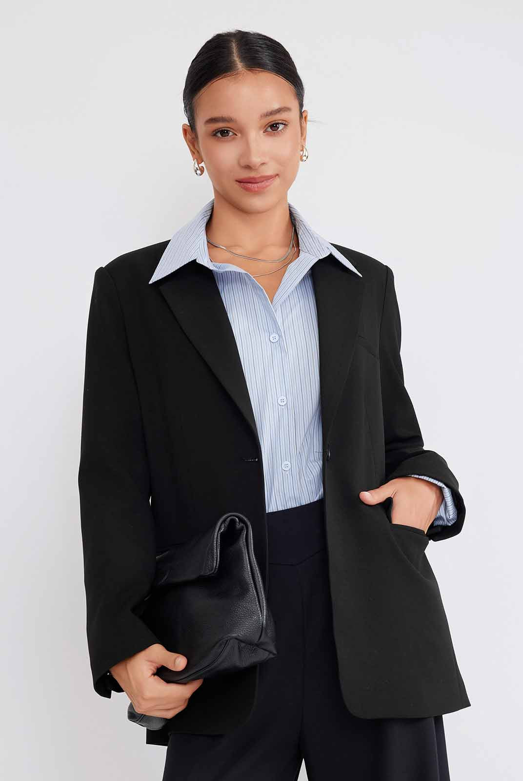 ASOBIO Wool Blend Belted Blazer