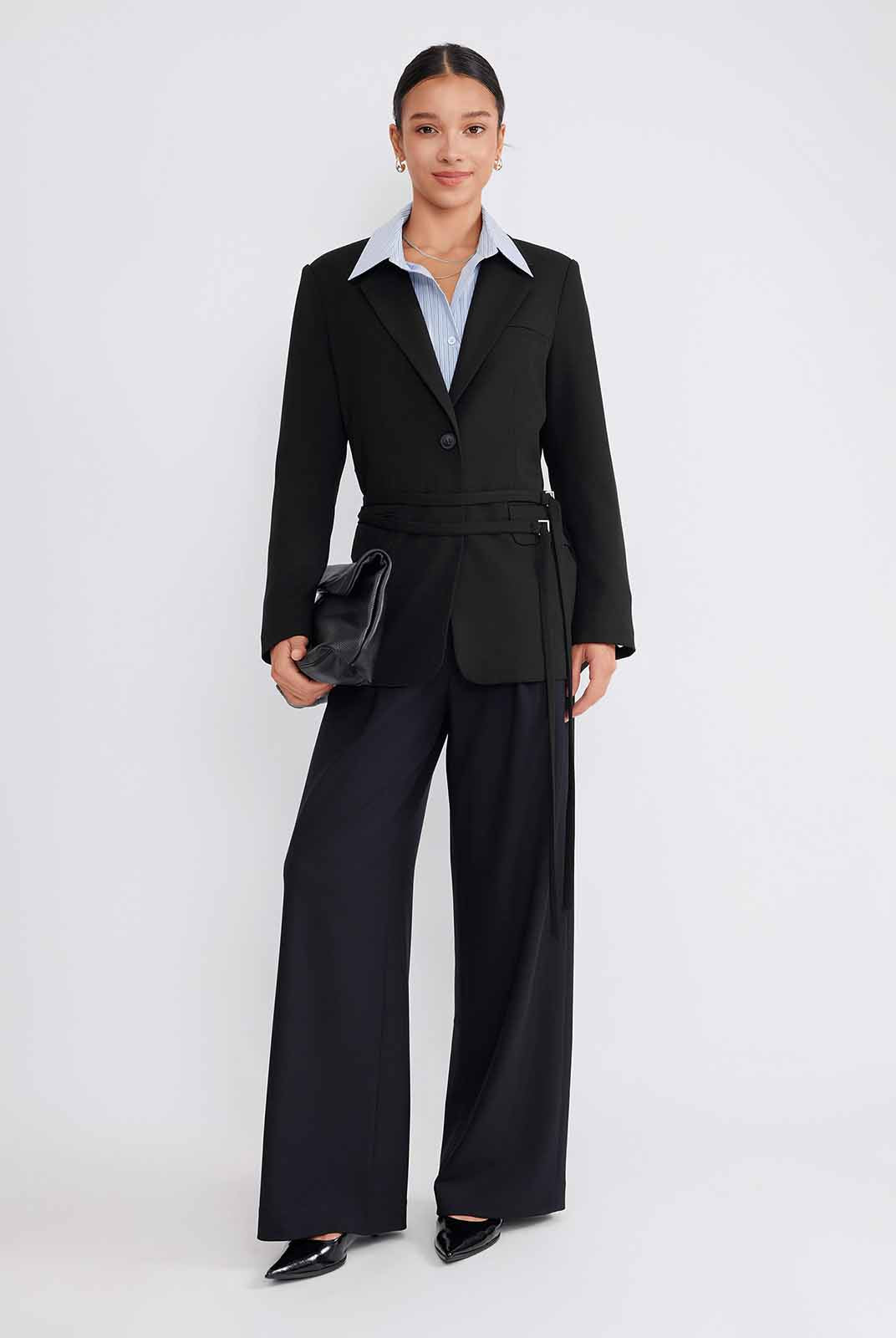 ASOBIO Wool Blend Belted Blazer