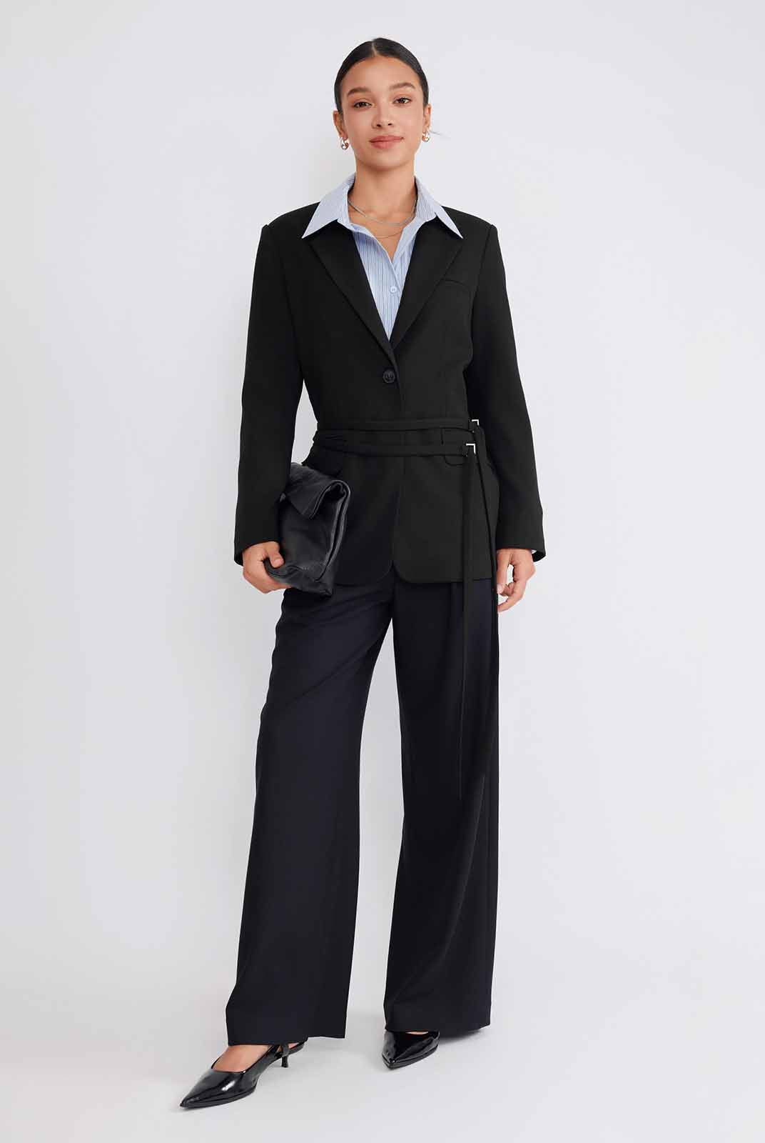 ASOBIO Wool Blend Belted Blazer