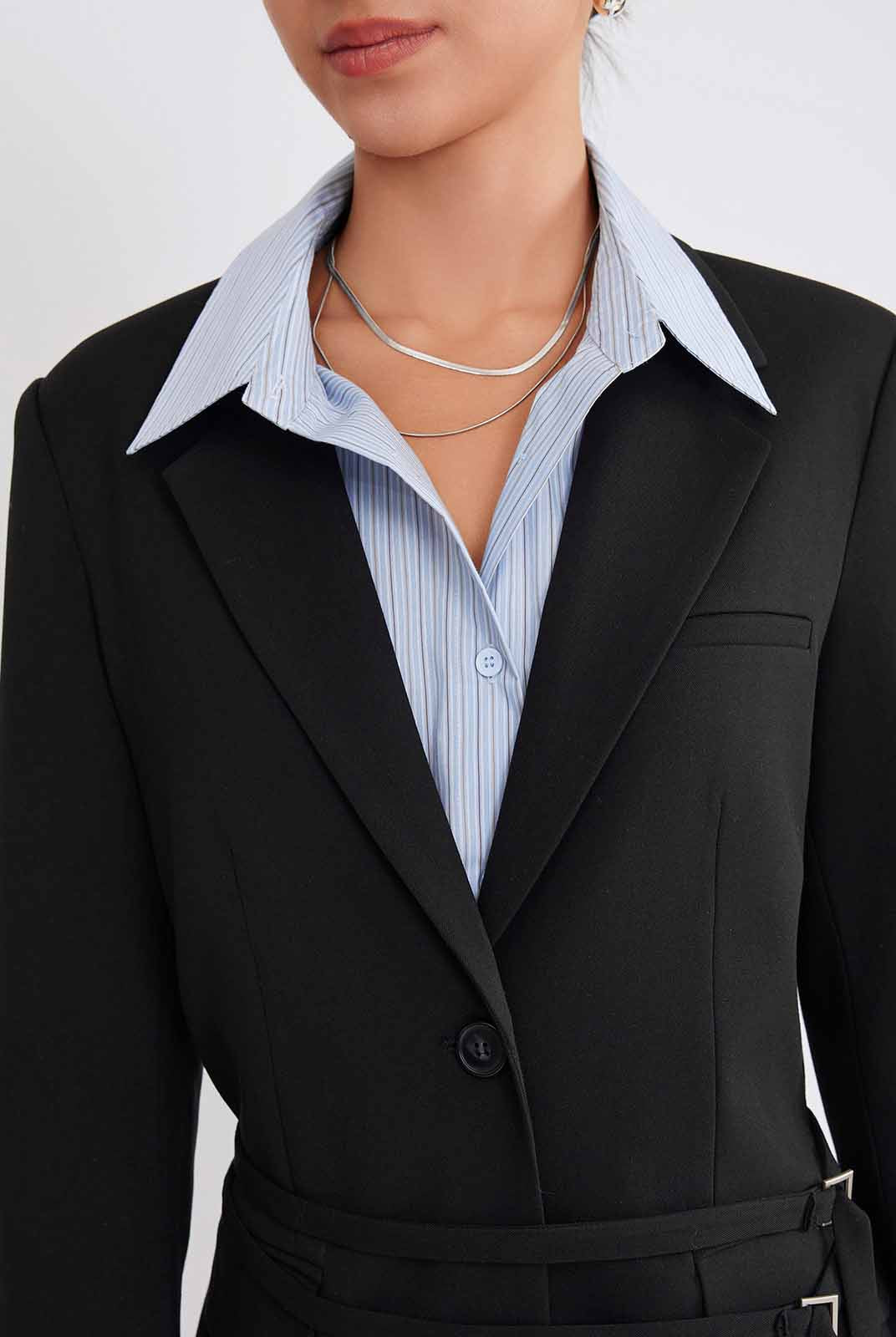 ASOBIO Wool Blend Belted Blazer