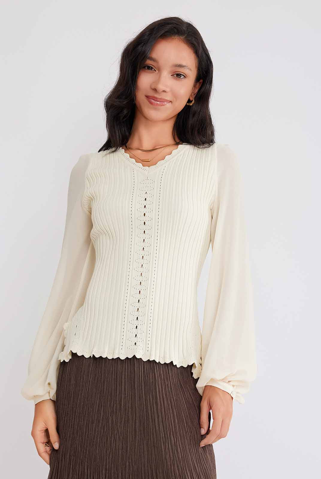 ASOBIO Knit Puff-Sleeve Top