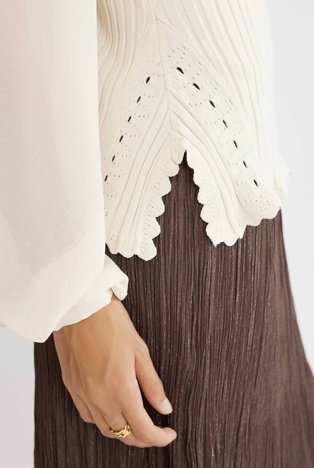 ASOBIO Knit Puff-Sleeve Top