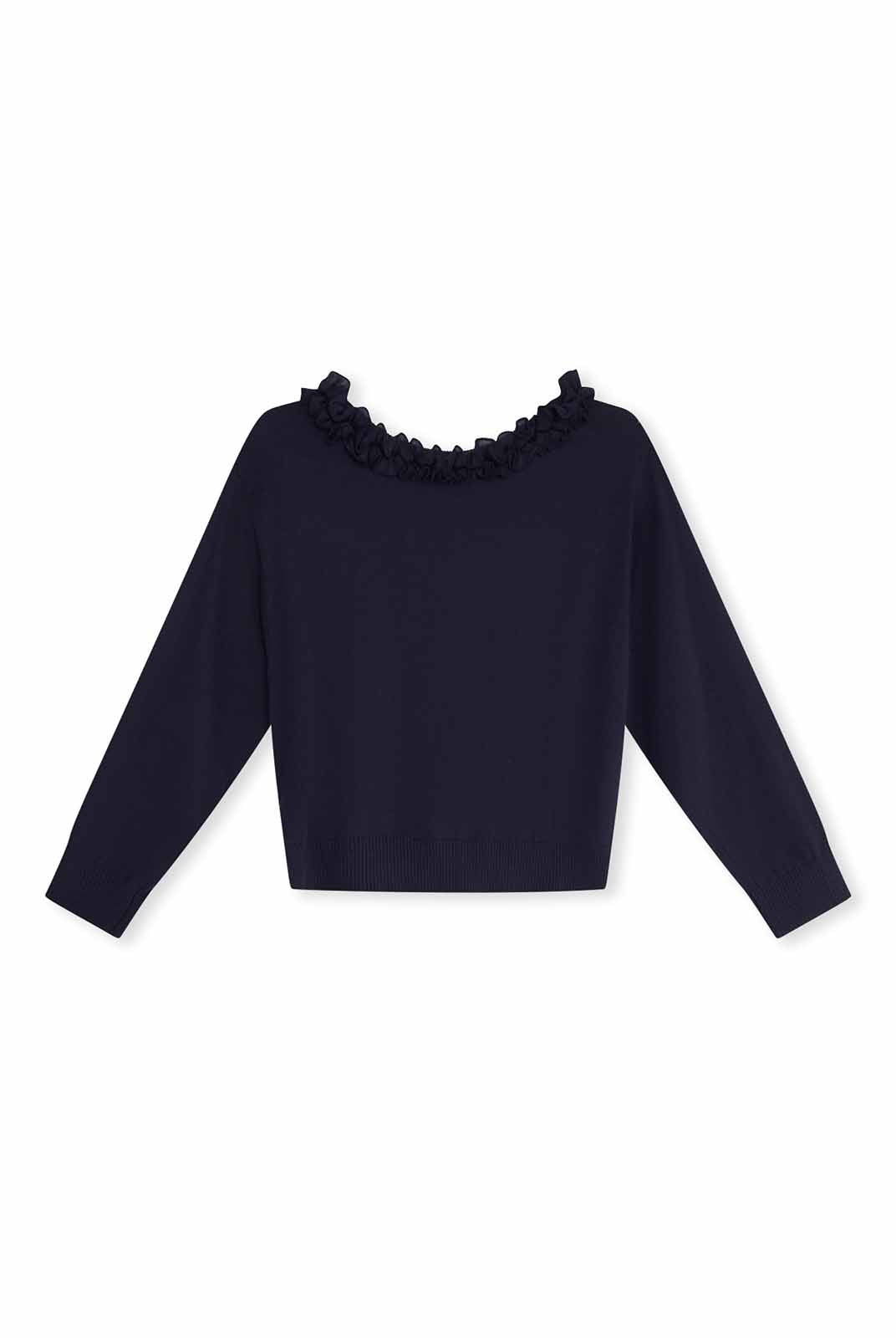ASOBIO Wool Blend Ruffled Pullover Sweater