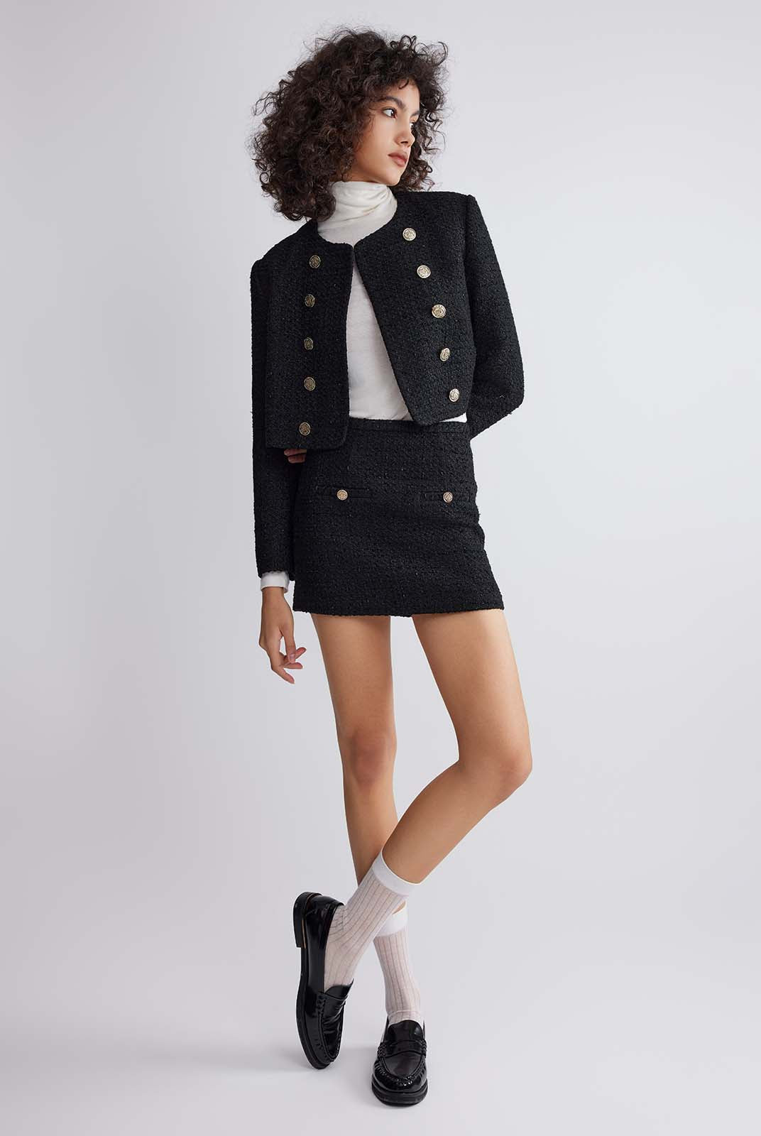 ASOBIO Mid-Rise Wool-Blend Tweed Mini Skirt