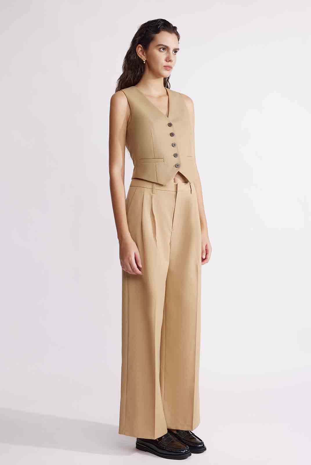 ASOBIO Wool Blend Mid-Rise Pleated Wide-Leg Trousers