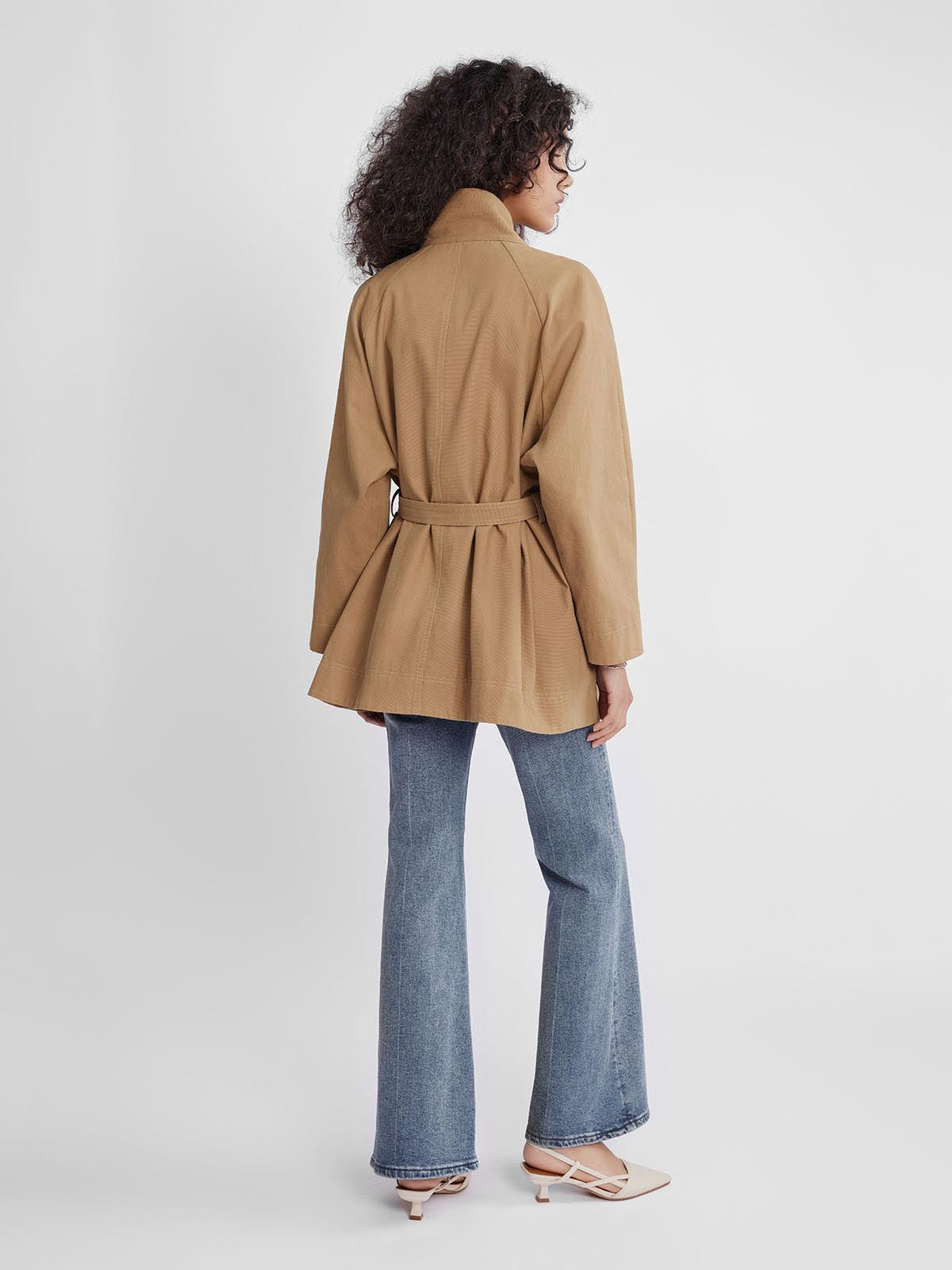 ASOBIO Stand Collar Belted Trench Coat