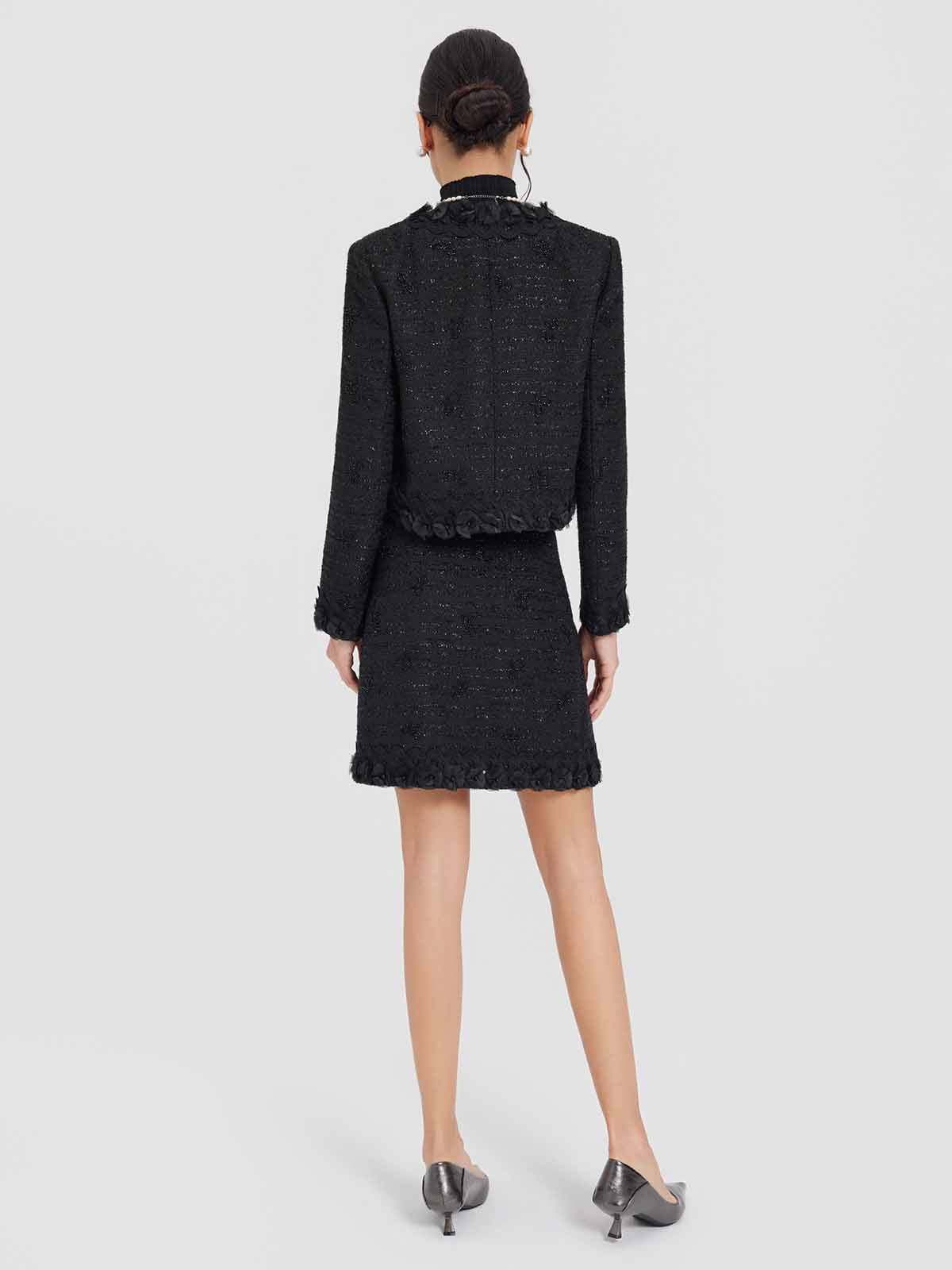 ASOBIO Tweed Mini Skirt with Floral Trim