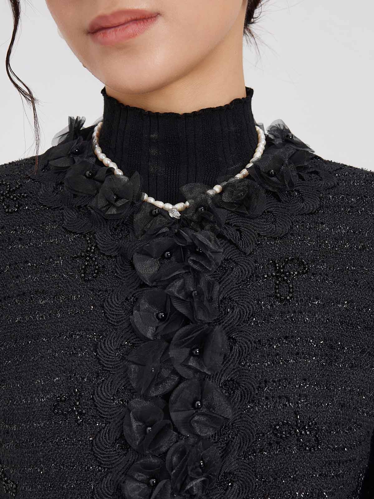 ASOBIO Floral-Embellished Tweed Jacket