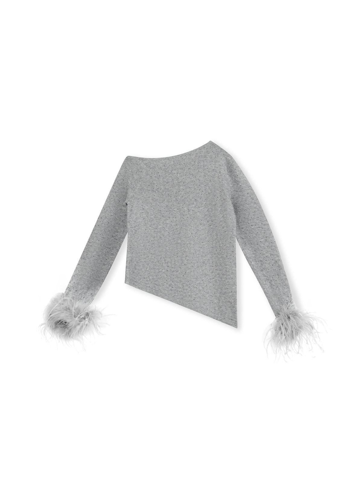 ASOBIO One-Shoulder Crystal Knit Sweater with Feather Cuffs