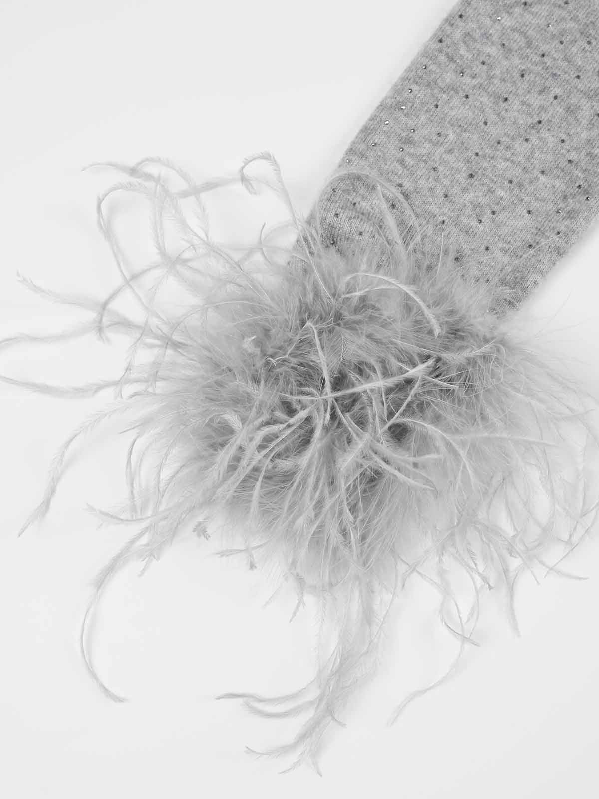 ASOBIO One-Shoulder Crystal Knit Sweater with Feather Cuffs