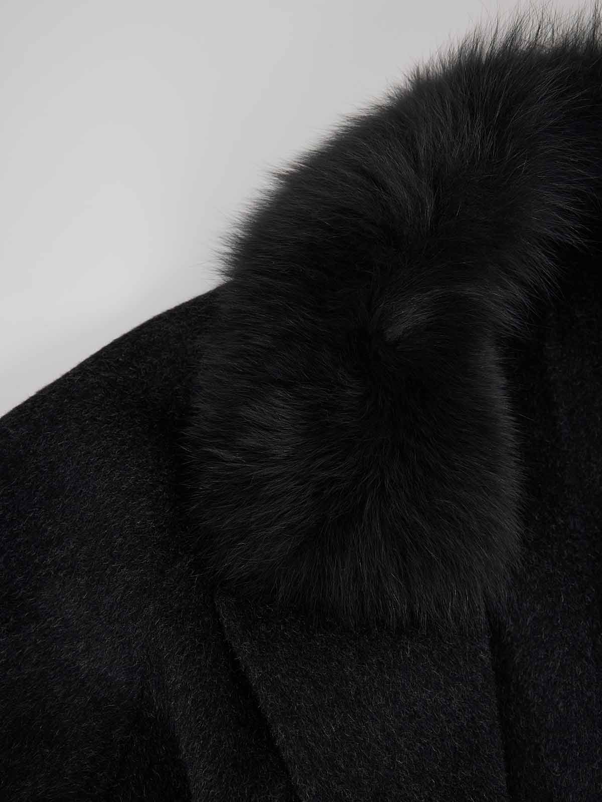 ASOBIO Wool Coat with Detachable Fox Fur Collar