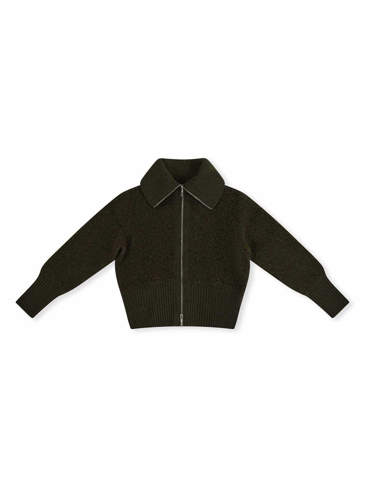 ASOBIO 100% Wool Zip-Up Cardigan