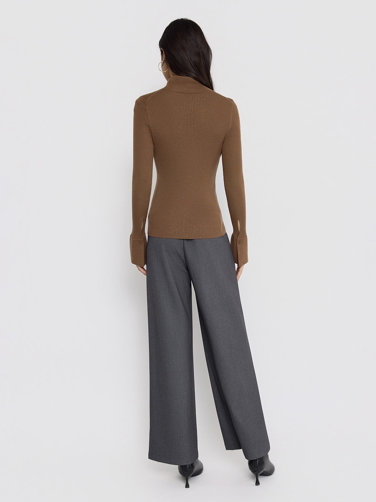 ASOBIO Wool-Blend Pleated Wide-Leg Pant
