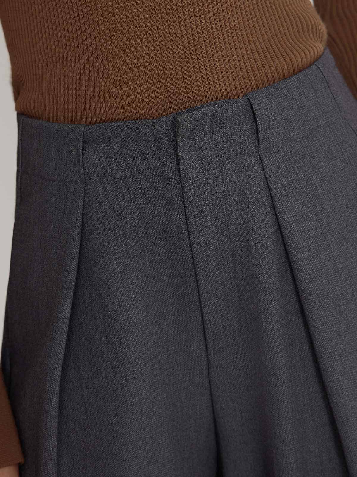 ASOBIO Wool-Blend Pleated Wide-Leg Pant