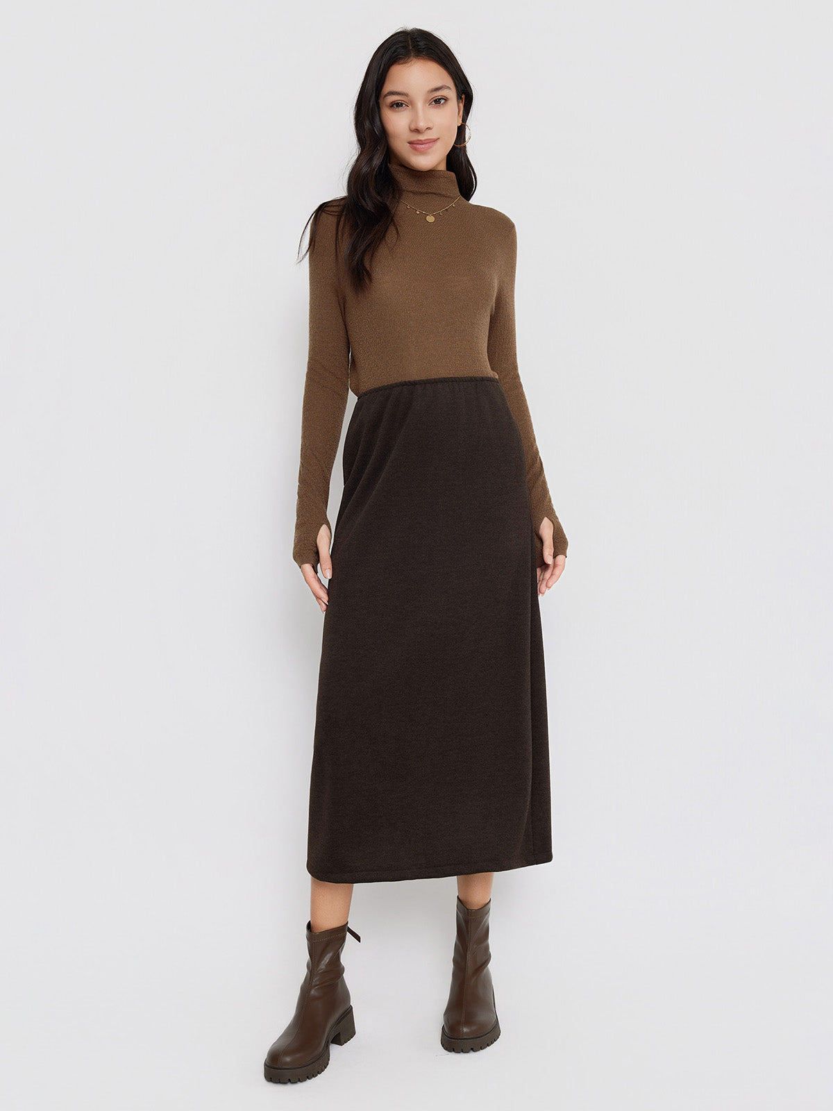 ASOBIO Wool-Blend Knit Midi Skirt