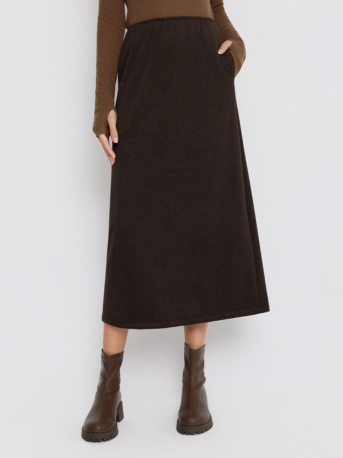 ASOBIO Wool-Blend Knit Midi Skirt