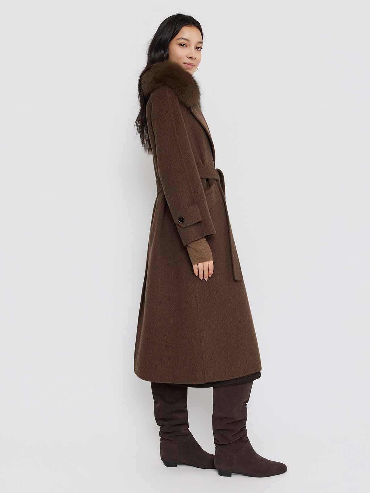 ASOBIO Wool Coat with Detachable Fox Fur Collar