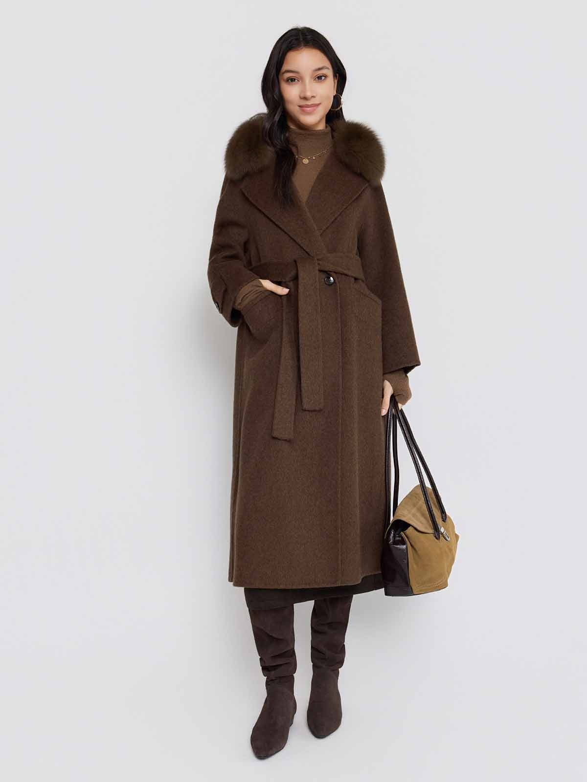 ASOBIO Wool Coat with Detachable Fox Fur Collar
