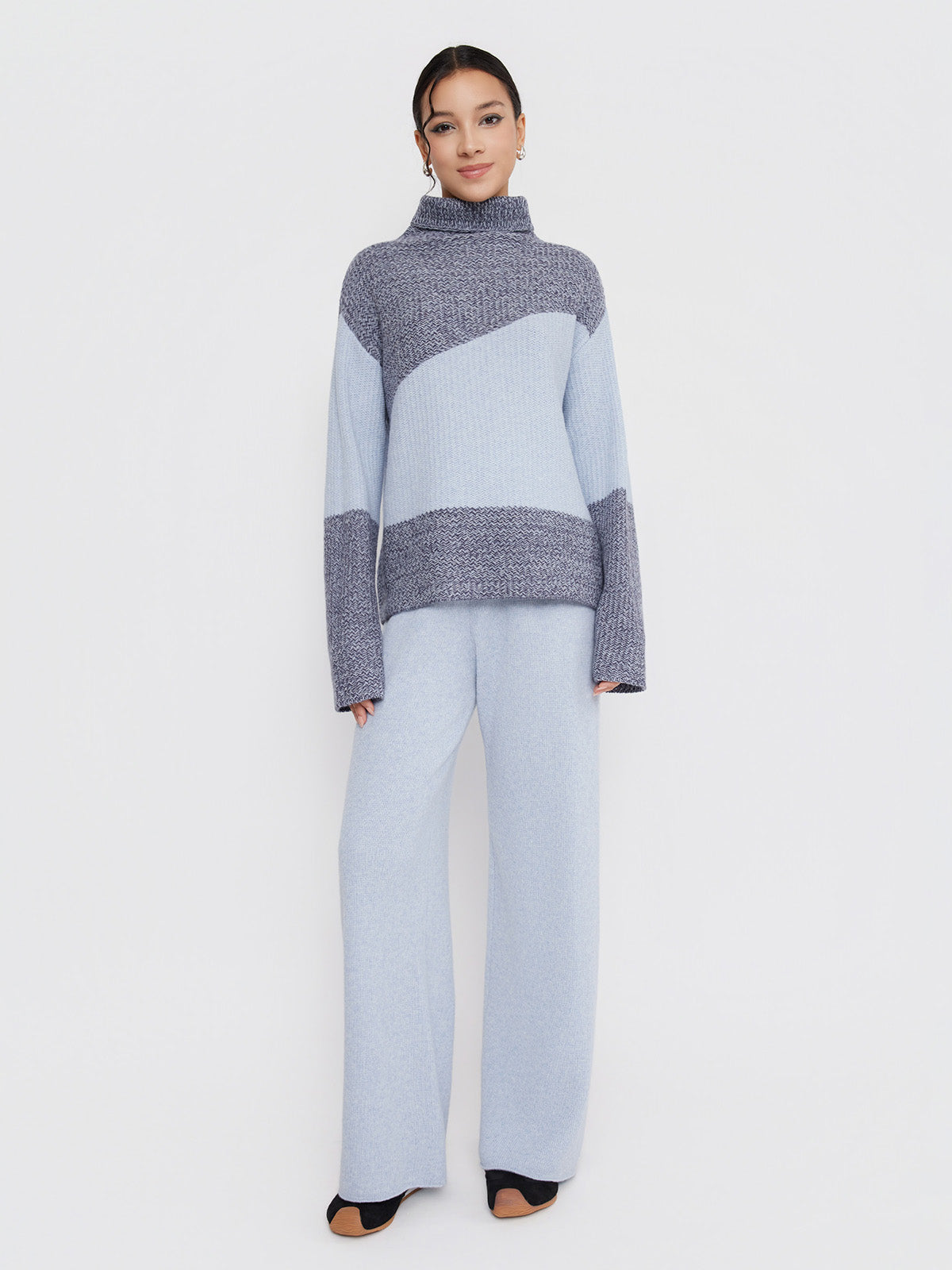 ASOBIO 100% Wool Colorblock Turtleneck Sweater