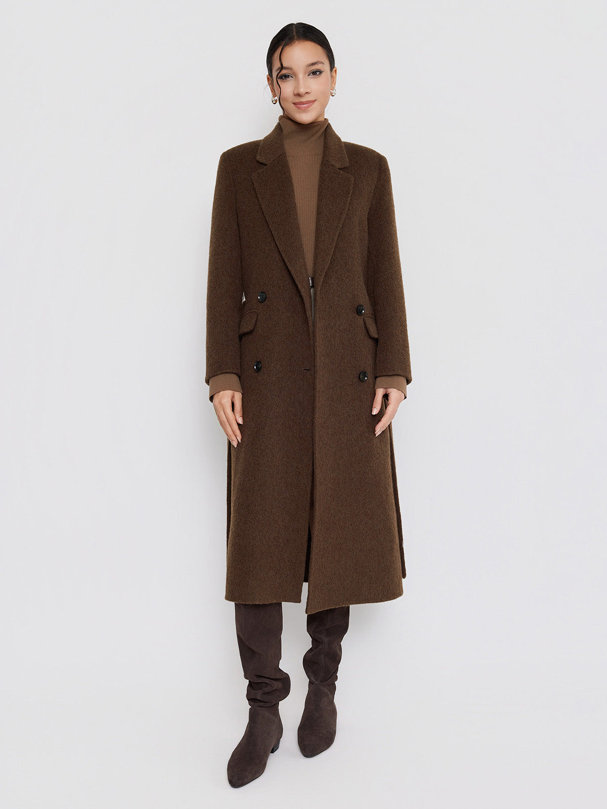 ASOBIO Relaxed Long Wool and Camel Hair Coat