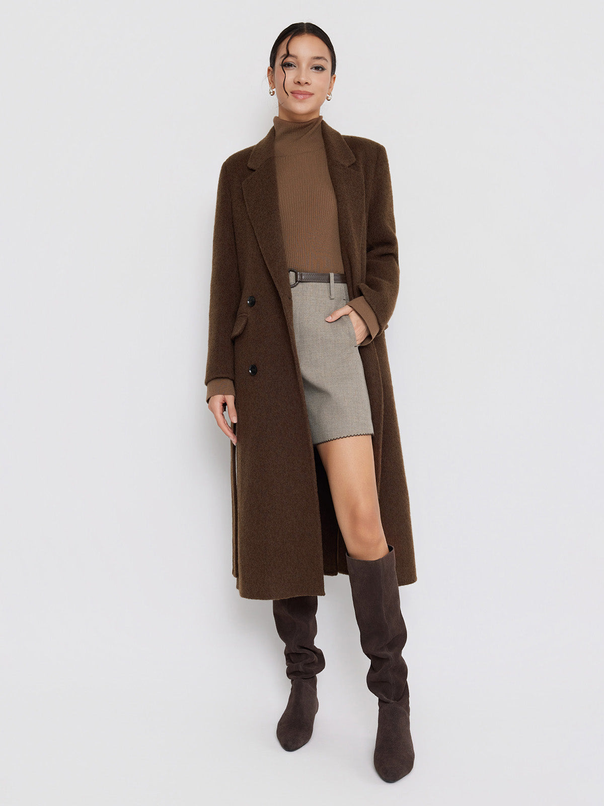 ASOBIO Relaxed Long Wool and Camel Hair Coat