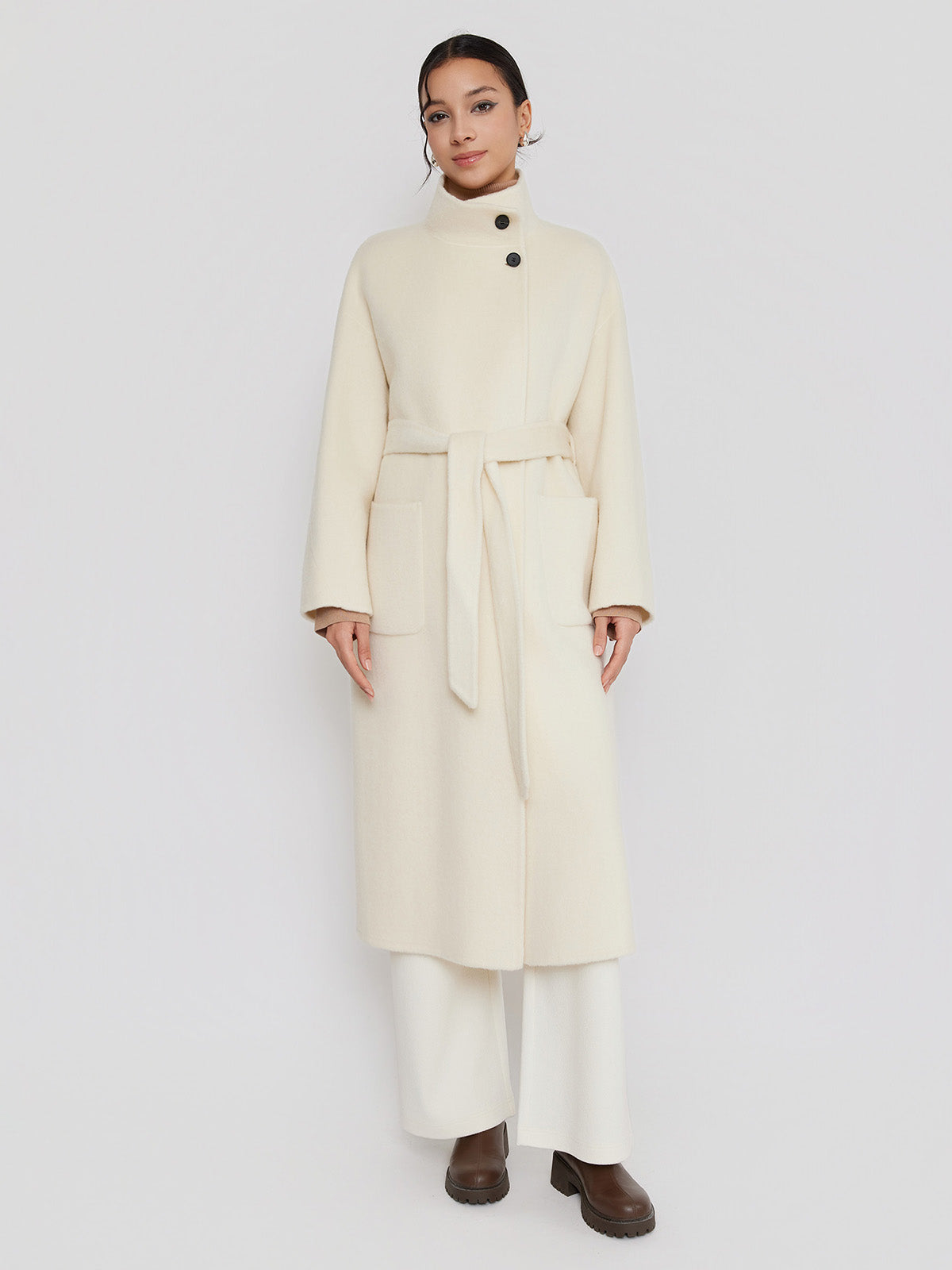 ASOBIO Minimal Long Wool-Alpaca Wrap Coat