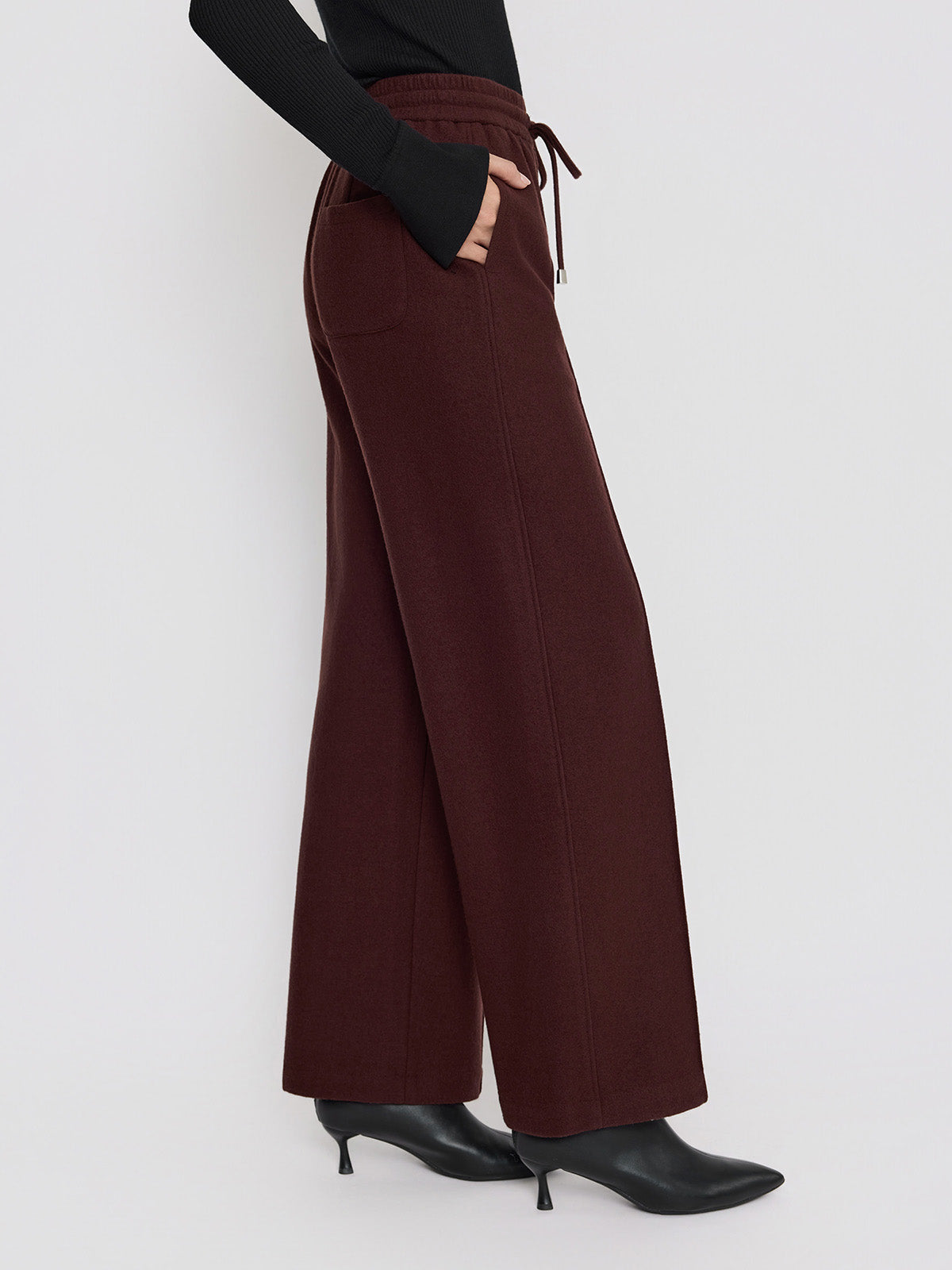 ASOBIO 100% Merino Wool Knit Wide-Leg Pant