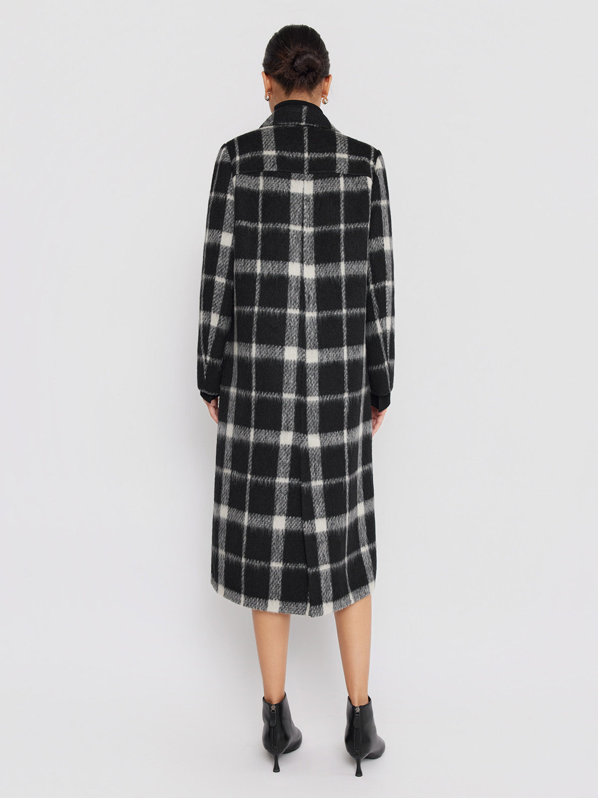 ASOBIO Double-Faced Long Wool-Alpaca Check Coat
