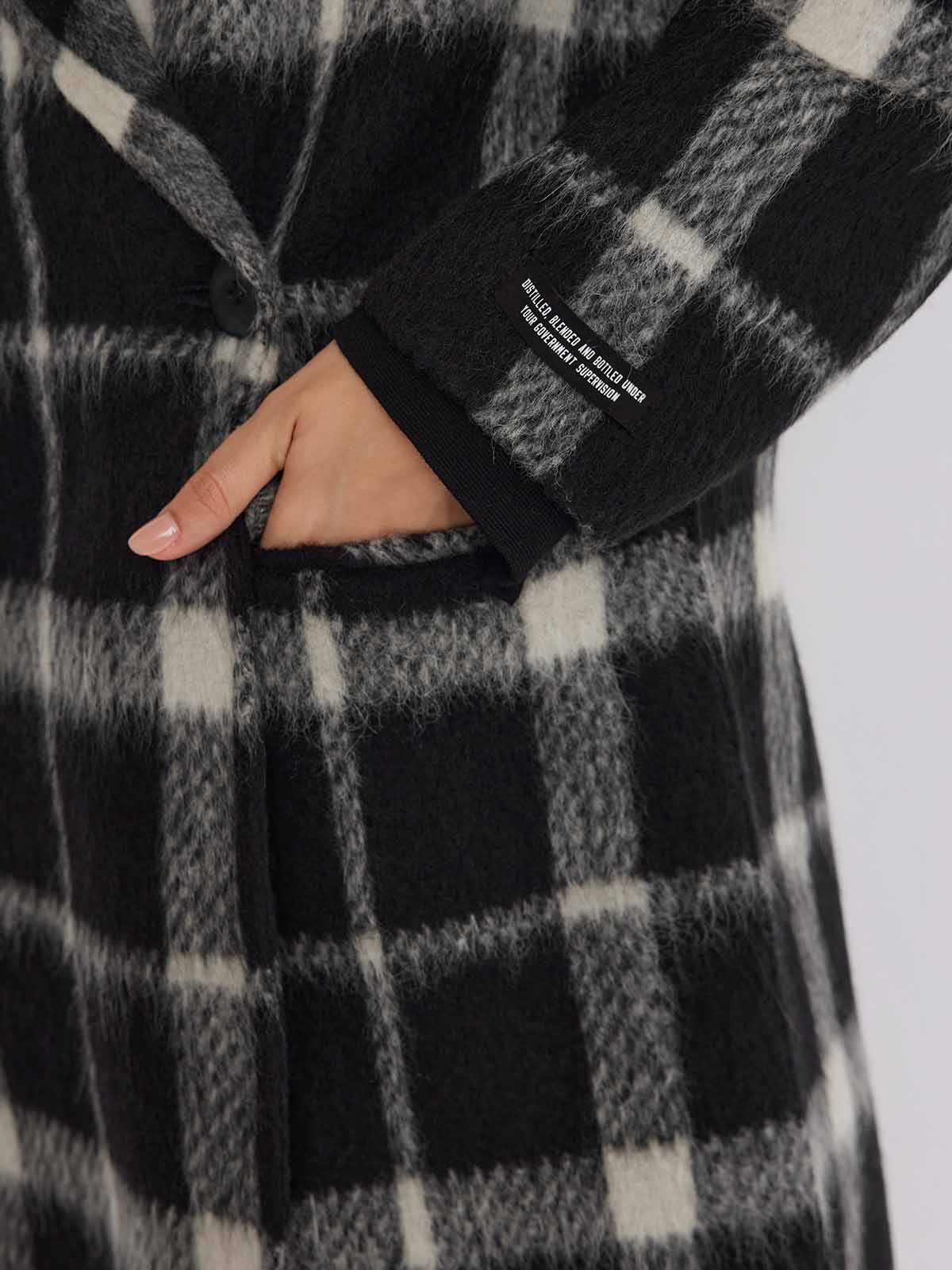 ASOBIO Double-Faced Long Wool-Alpaca Check Coat