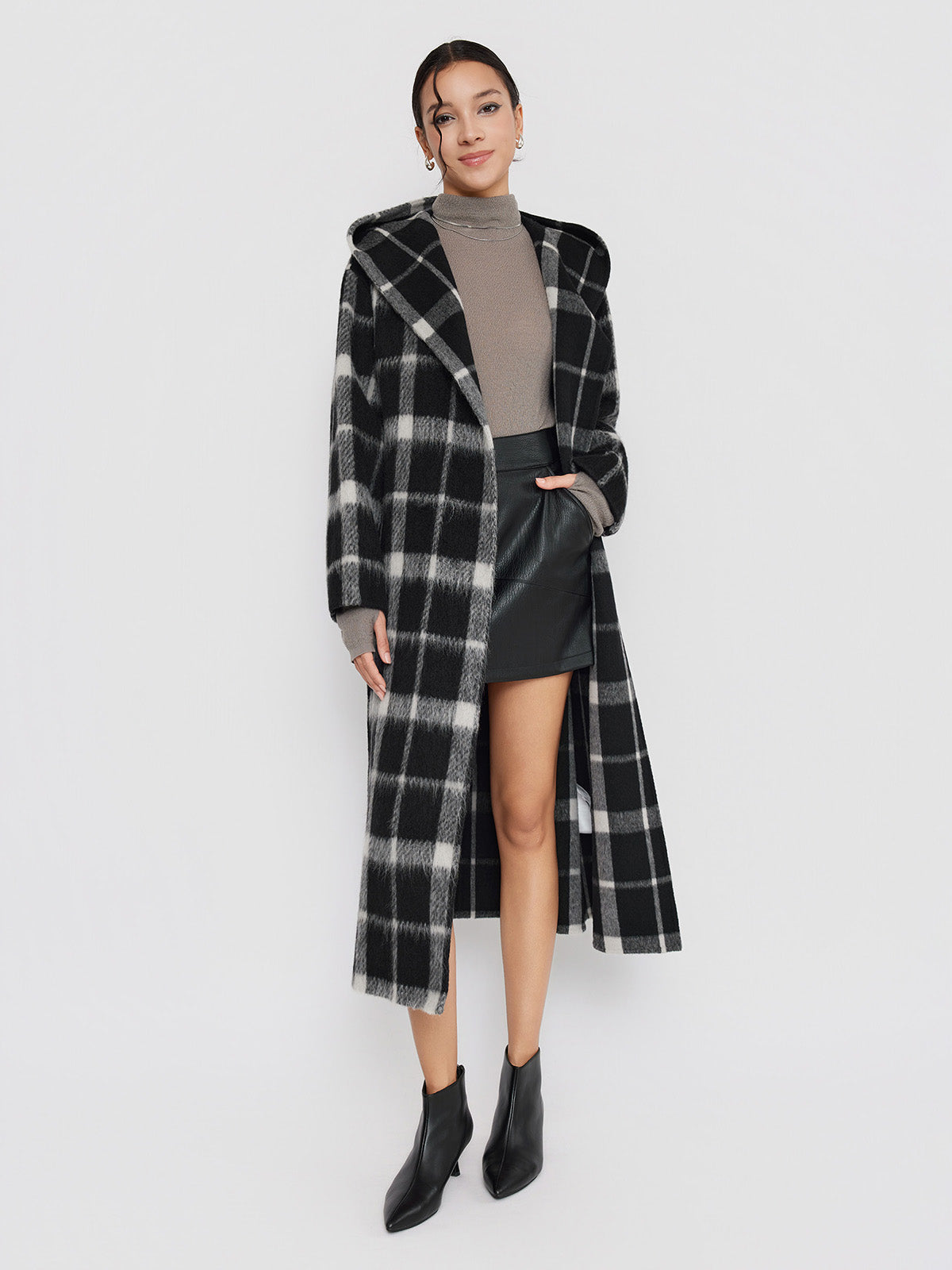 ASOBIO Double-Faced Long Wool-Alpaca Hooded Coat