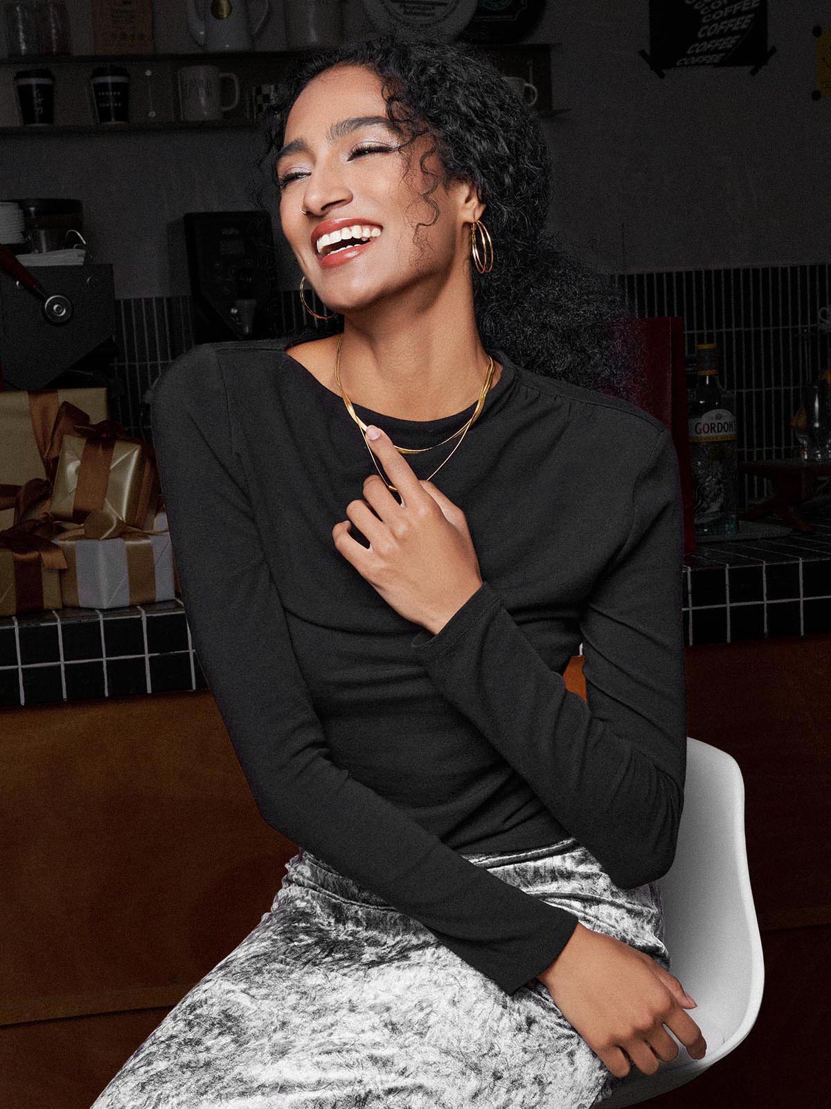 ASOBIO Long-Sleeve Draped Mockneck Top