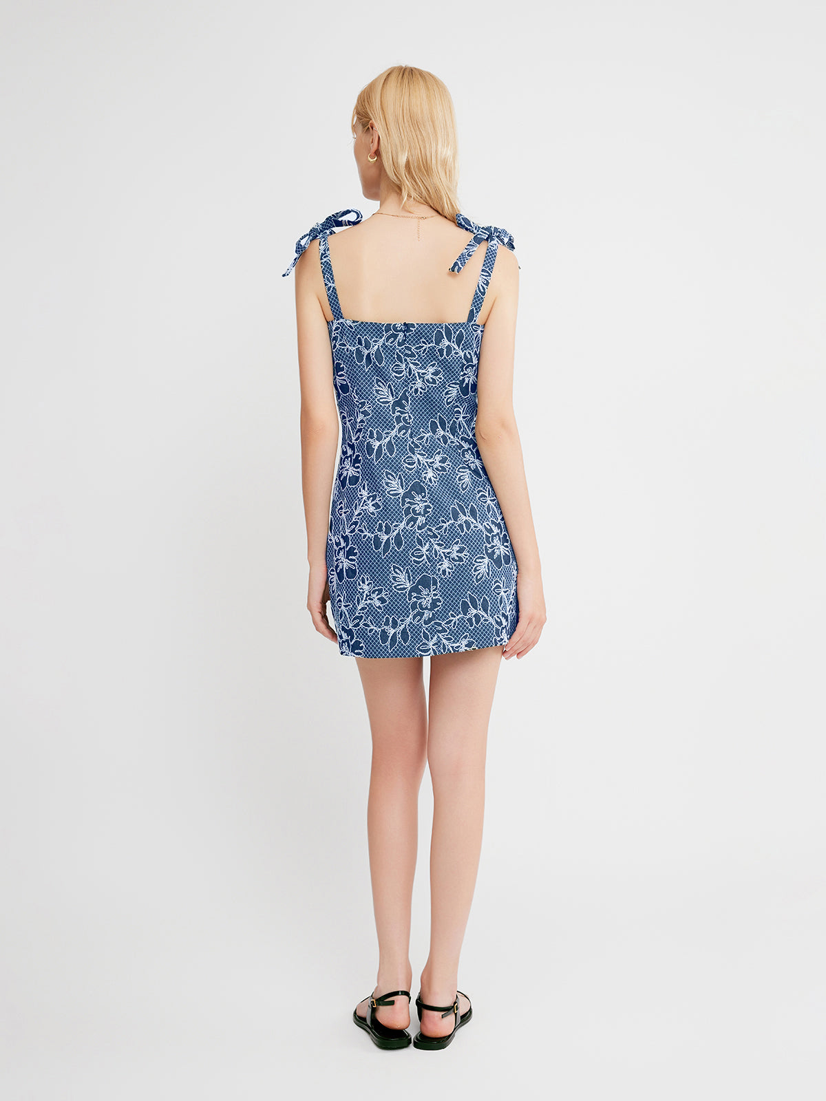 ASOBIO Embroidered Tie-Strap Mini Dress